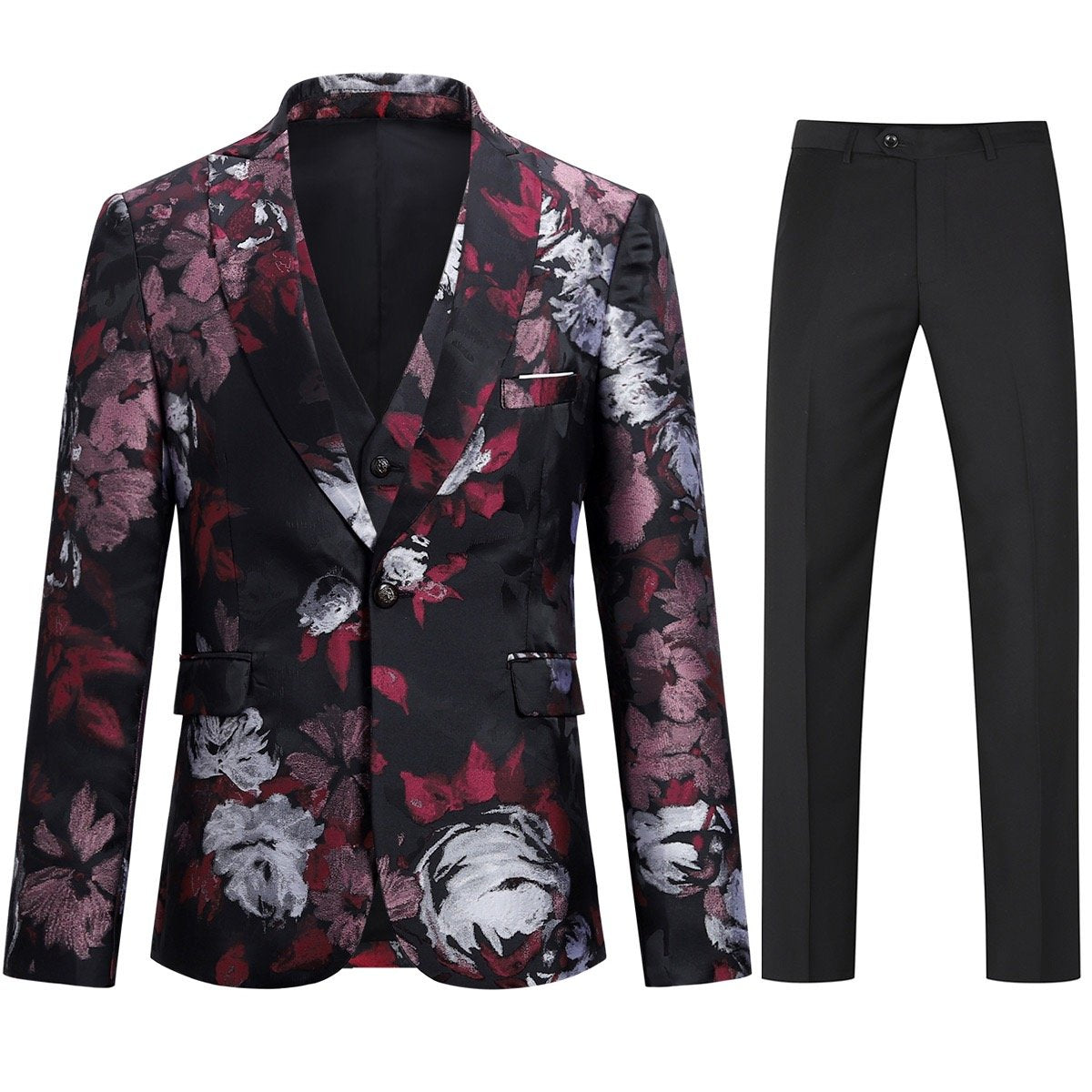 Elegant 3-Piece Maroon Suit with Allover Floral Print for Men - Perfect for Weddings, Parties, and Formal Events