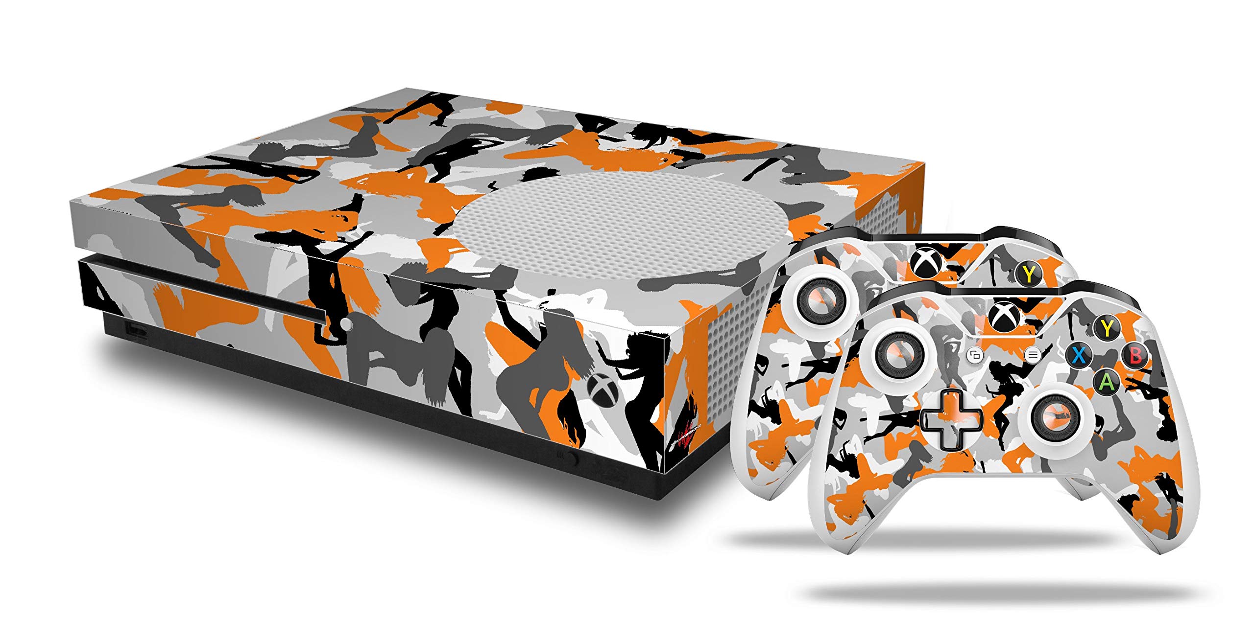 Custom Xbox One S Console & Controller Vinyl Skin Wrap - Sexy Girl Silhouette Camo Orange Design | Protective Decal Sticker for Gaming Accessories | Perfect for Personalization, Gifts & Gaming Setups