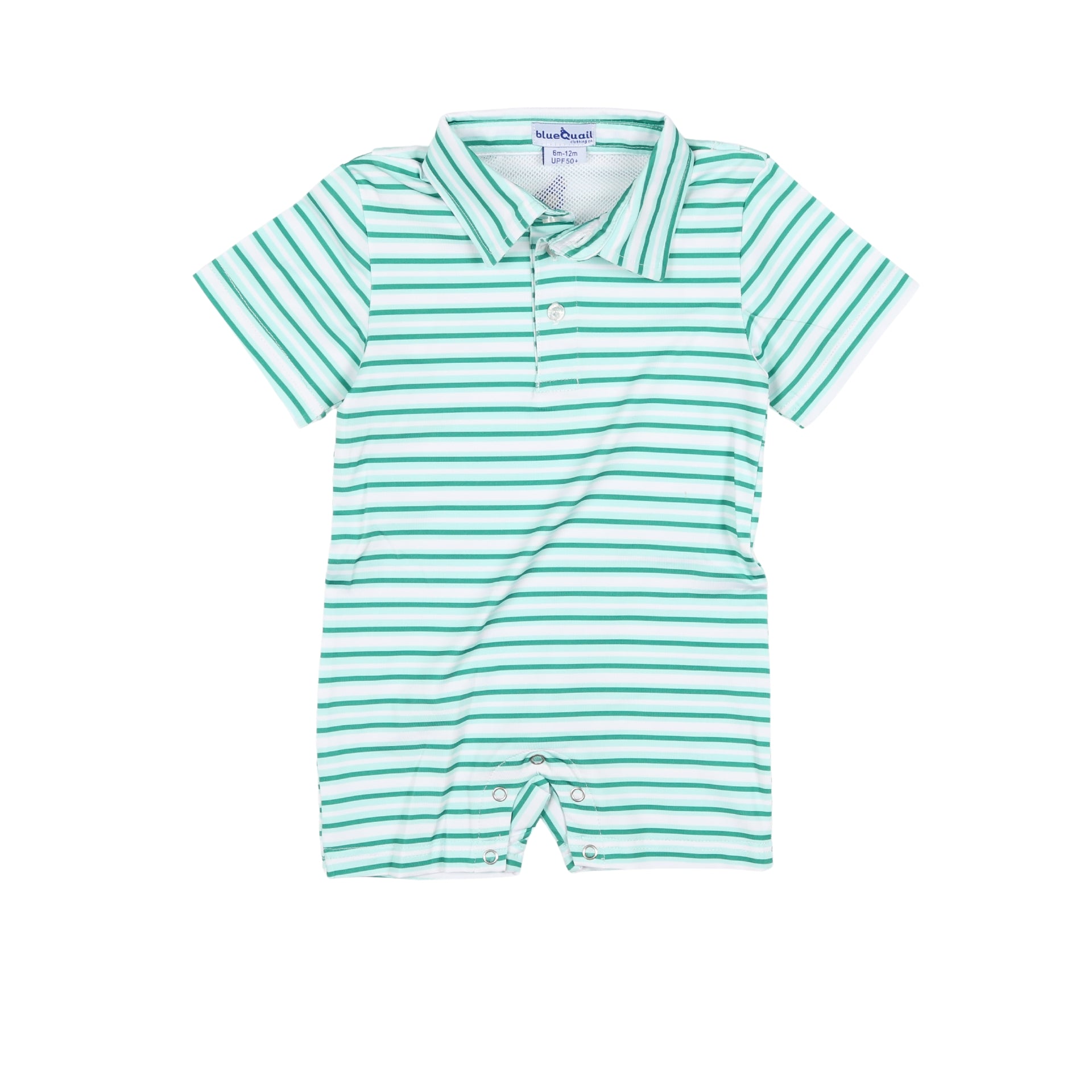 Emerald Stripe Polo Short Sleeve Romper for Women - Casual Summer Outfit for Beach, Picnic & Outdoor Activities
