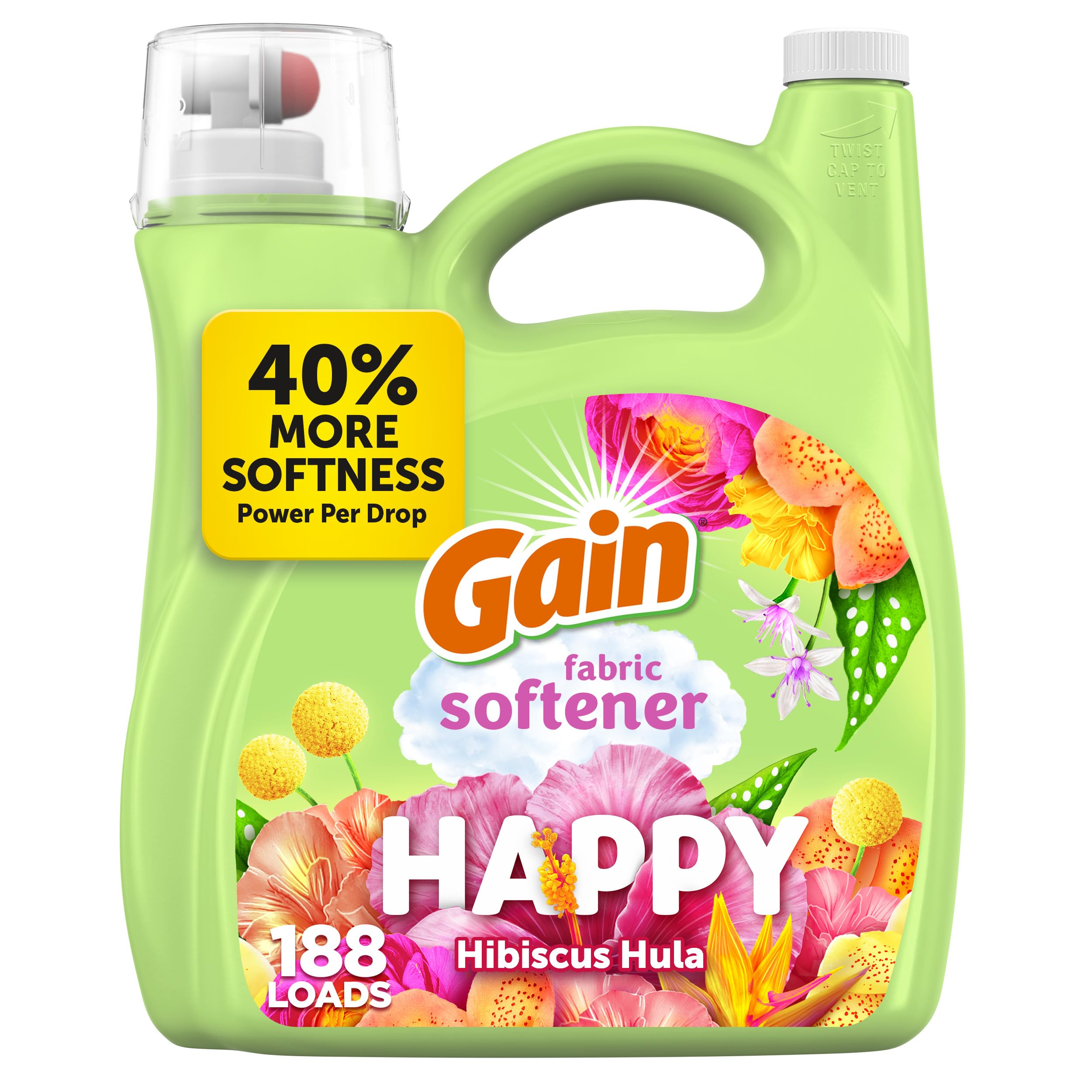 Gain Liquid Fabric Softener & Conditioner - Happy Scent, 127 Fl Oz (188 Loads) - Softens Clothes & Reduces Static for Laundry, Bedding & Towels