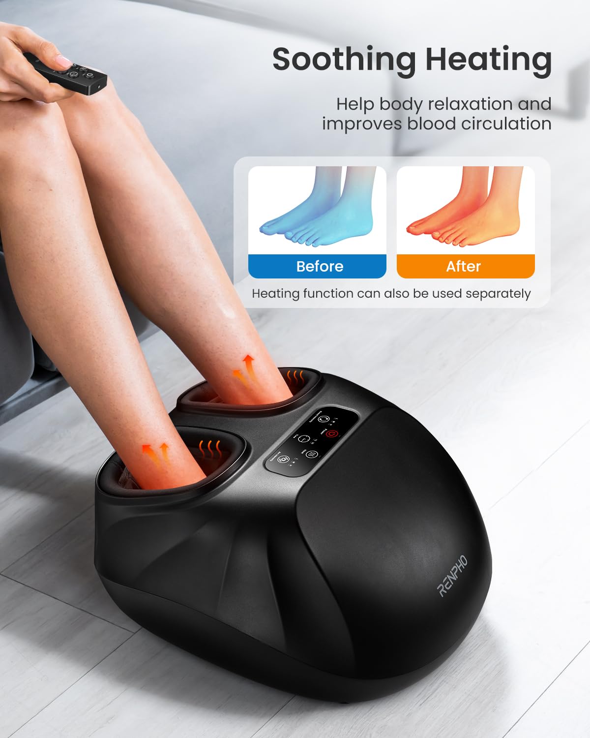 RENPHO Shiatsu Foot Massager Machine with Heat - 2025 Upgraded Deep Kneading for Neuropathy & Plantar Fasciitis Pain Relief, FSA/HSA Eligible, Wireless Remote Control - Perfect for Home/Office Use & Mother's Day Gifts (Fits Up to Men's Size 14)