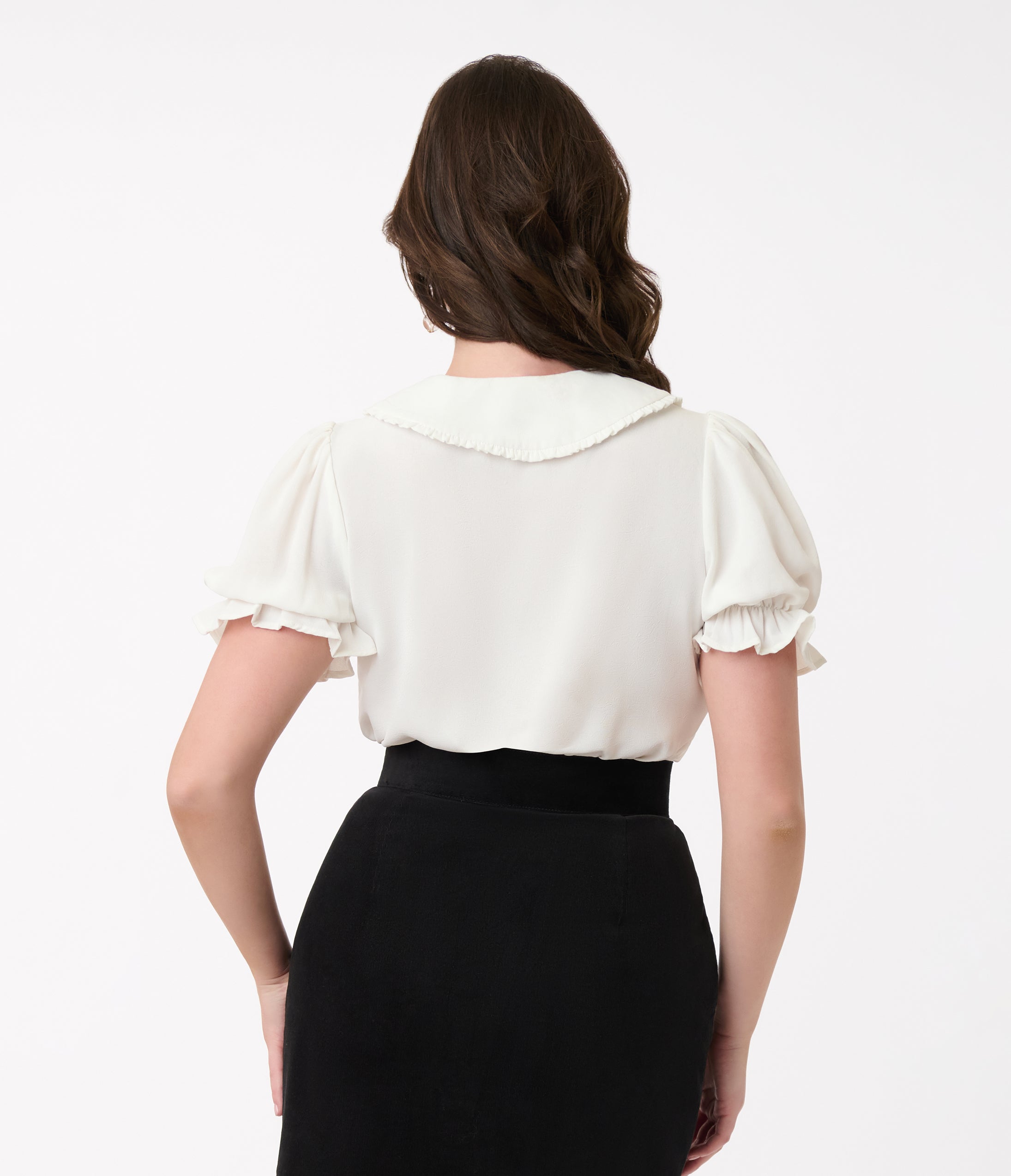 Smak Parlour Ivory Puff Sleeve Blouse for Women - Elegant Ruffle Top for Office, Date Night & Special Occasions | Trendy Feminine Shirt for Spring & Summer Outfits