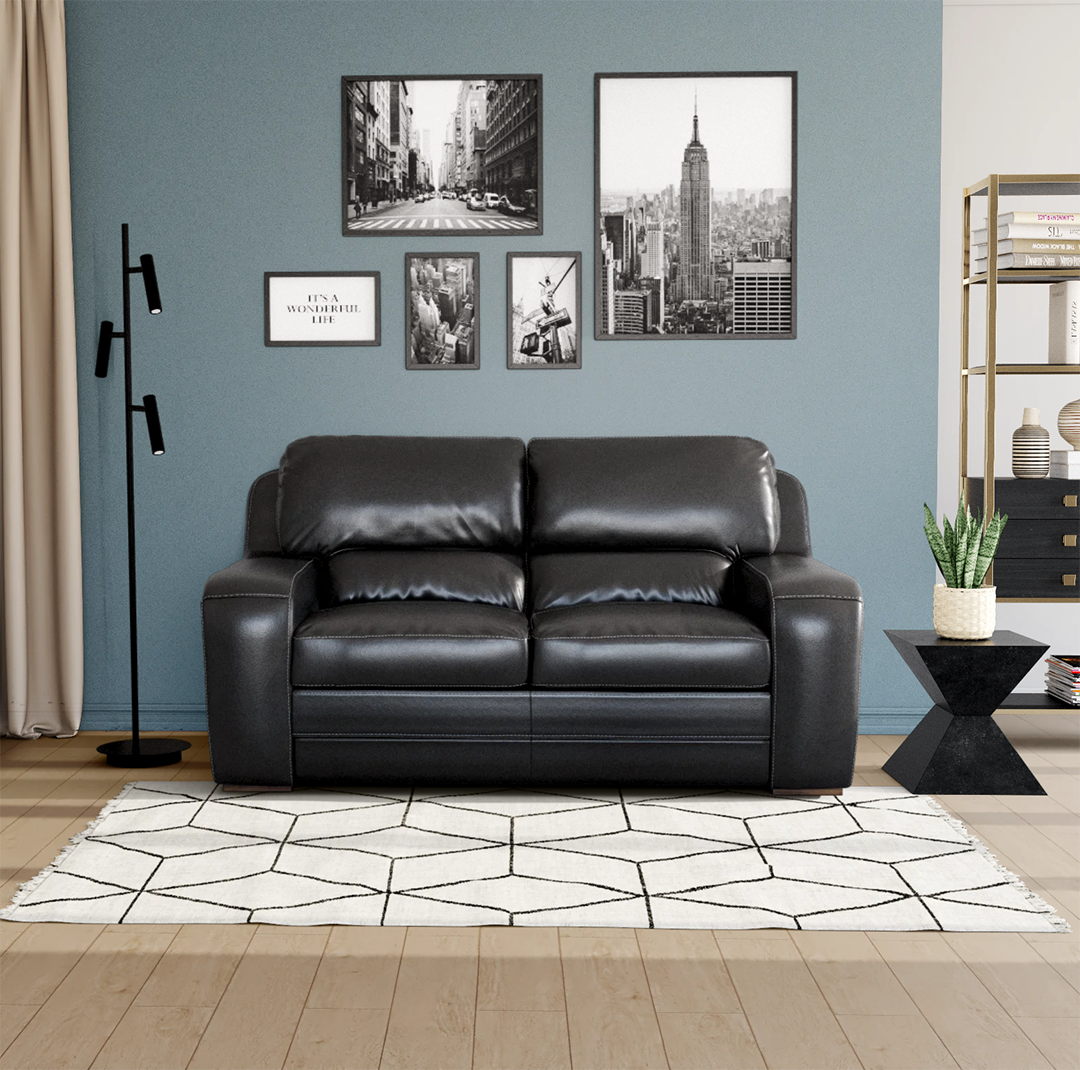 Boise Leather Loveseat Sofa - Genuine Leather 2-Seater Couch for Living Room, Office & Lounge - Comfortable Modern Furniture for Small Spaces