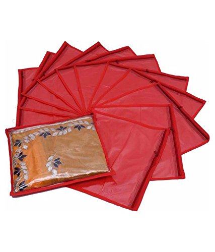 12-Piece Red Saree Cover Set - Premium Indian Ethnic Dress Protector for Travel, Storage & Wardrobe Organization