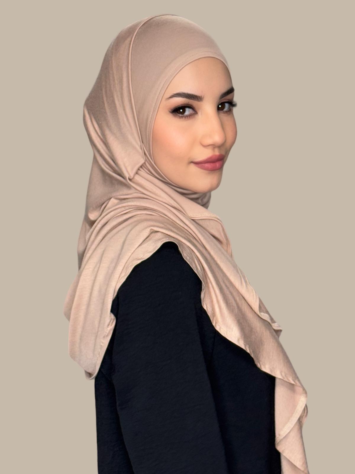 Pre-Sewn Jersey Hijab in Warm Taupe - Soft & Comfortable Muslim Headscarf for Women - Perfect for Daily Wear, Prayer, and Modest Fashion