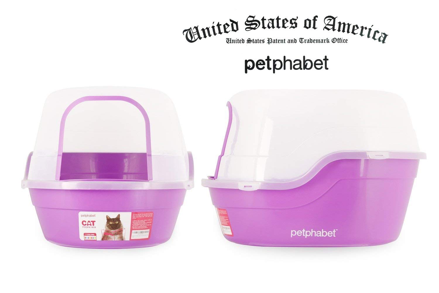Extra Large Covered Litter Box for Cats - Jumbo Hooded Cat Litter Pan Holds 2 Small Cats Simultaneously, Purple by Petphabet - Perfect for Multi-Cat Homes & Small Spaces