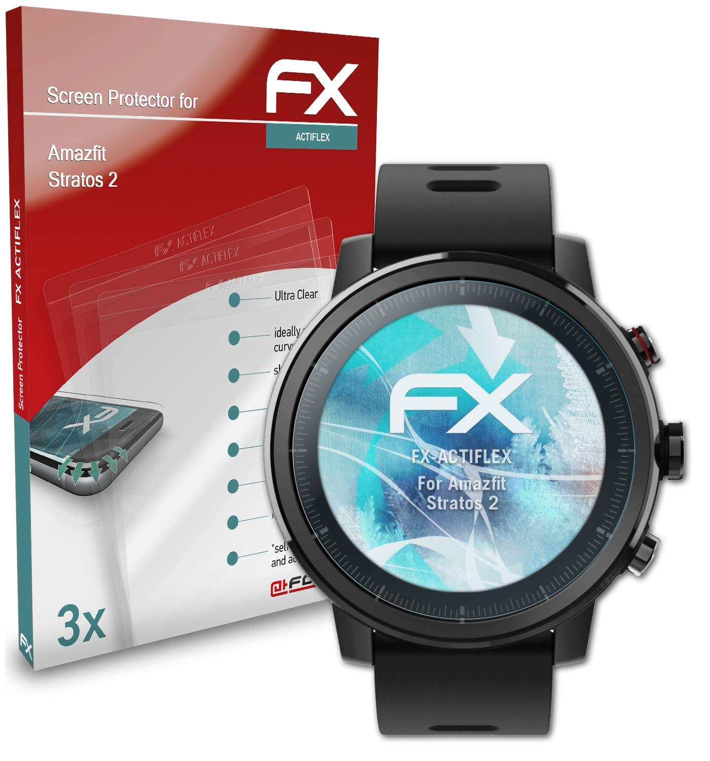 Amazfit Stratos 2 Screen Protector - 3 Pack Ultra Clear Flexible FX Film - Anti-Scratch & Bubble-Free Protection for Smartwatch - Perfect for Running, Swimming & Outdoor Activities