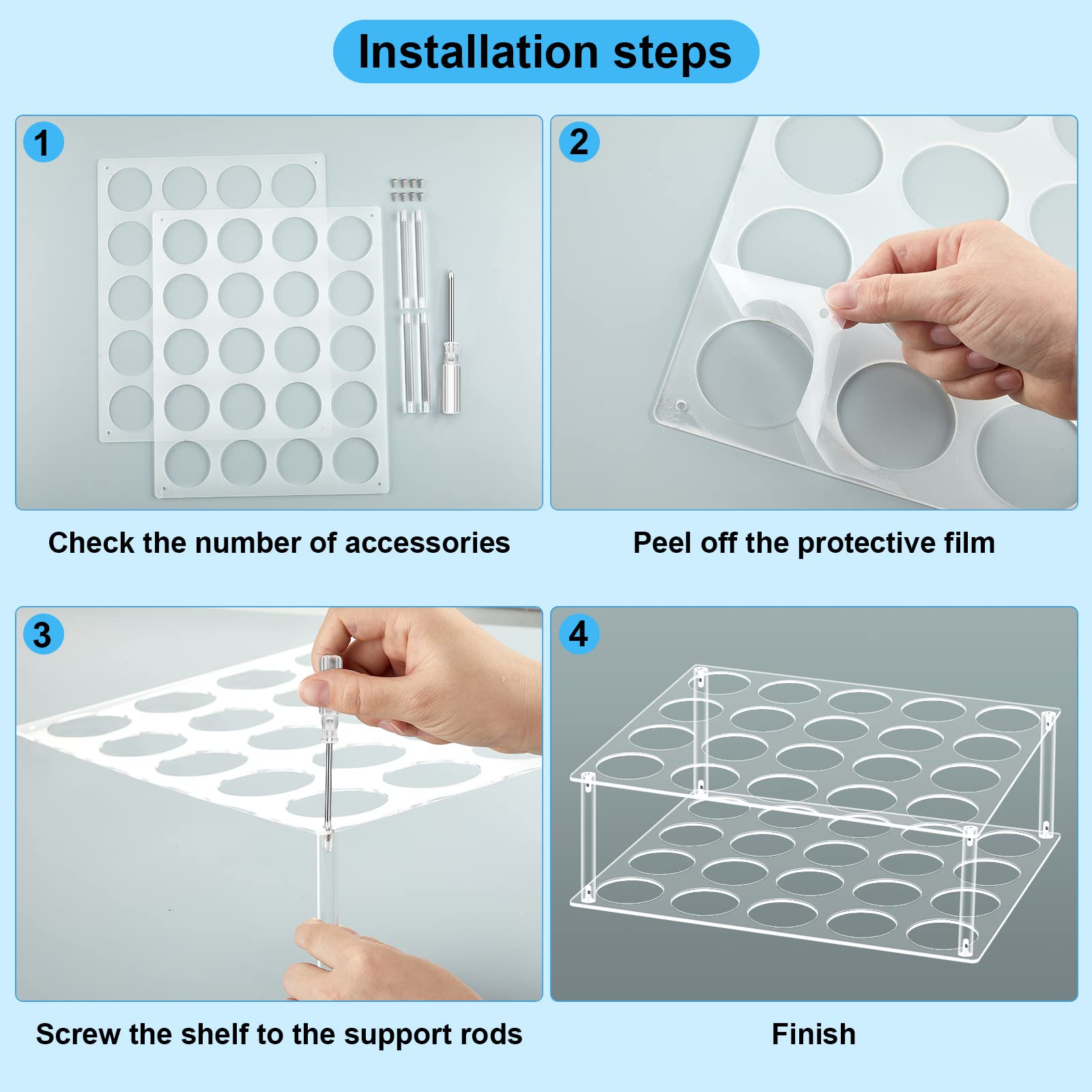 Tuanse 3 Pack Acrylic Vinyl Roll Holder Rack - 60 Hole Craft Vinyl Storage Organizer for Cricut, Silhouette - High Capacity, Lightweight & Sturdy Art Room Organization - Perfect for Scrapbooking, DIY Crafts & Home Office Storage