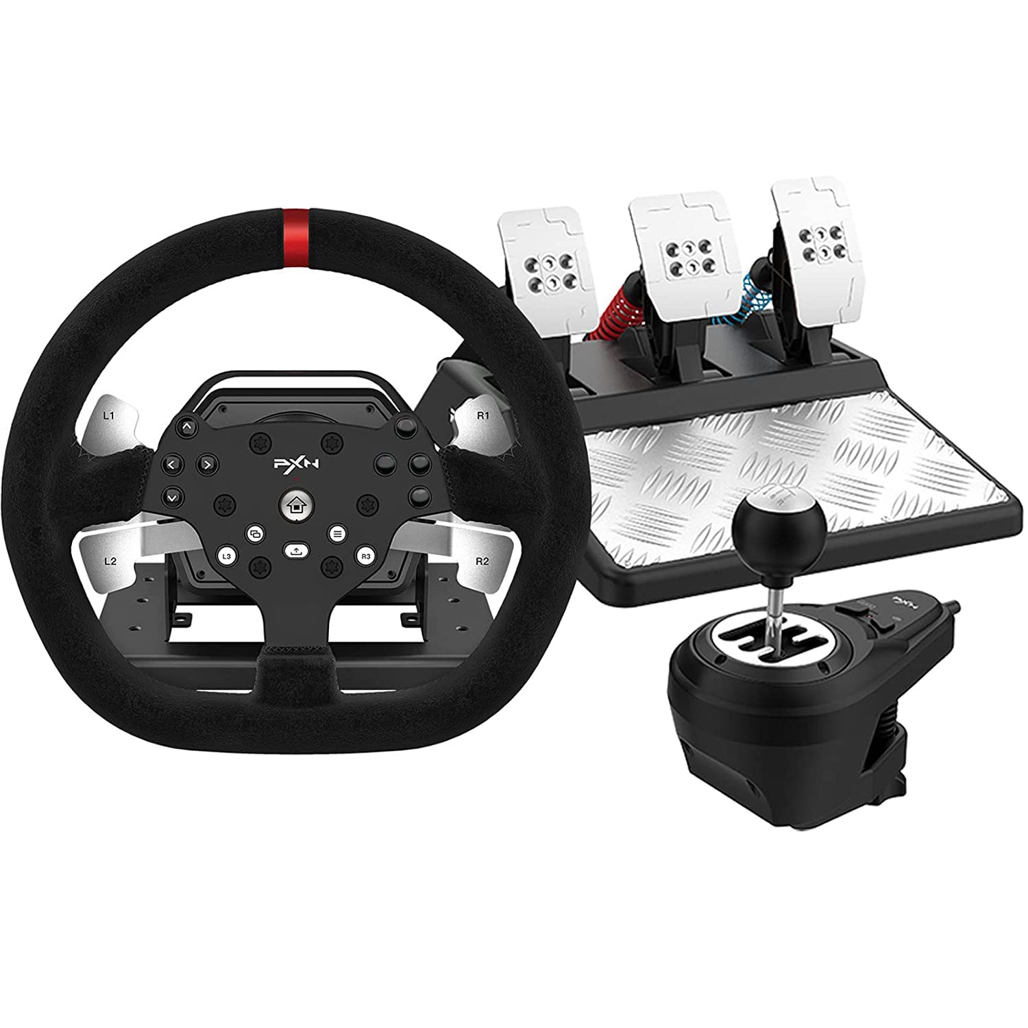 PXN V10 Force Feedback Racing Wheel - 270°/900° Adjustable Rotation with Pedals & Gear Shifter - Compatible with PC, PS4, Xbox Series X|S & Xbox One - Perfect for Sim Racing, Drifting & Gaming Enthusiasts