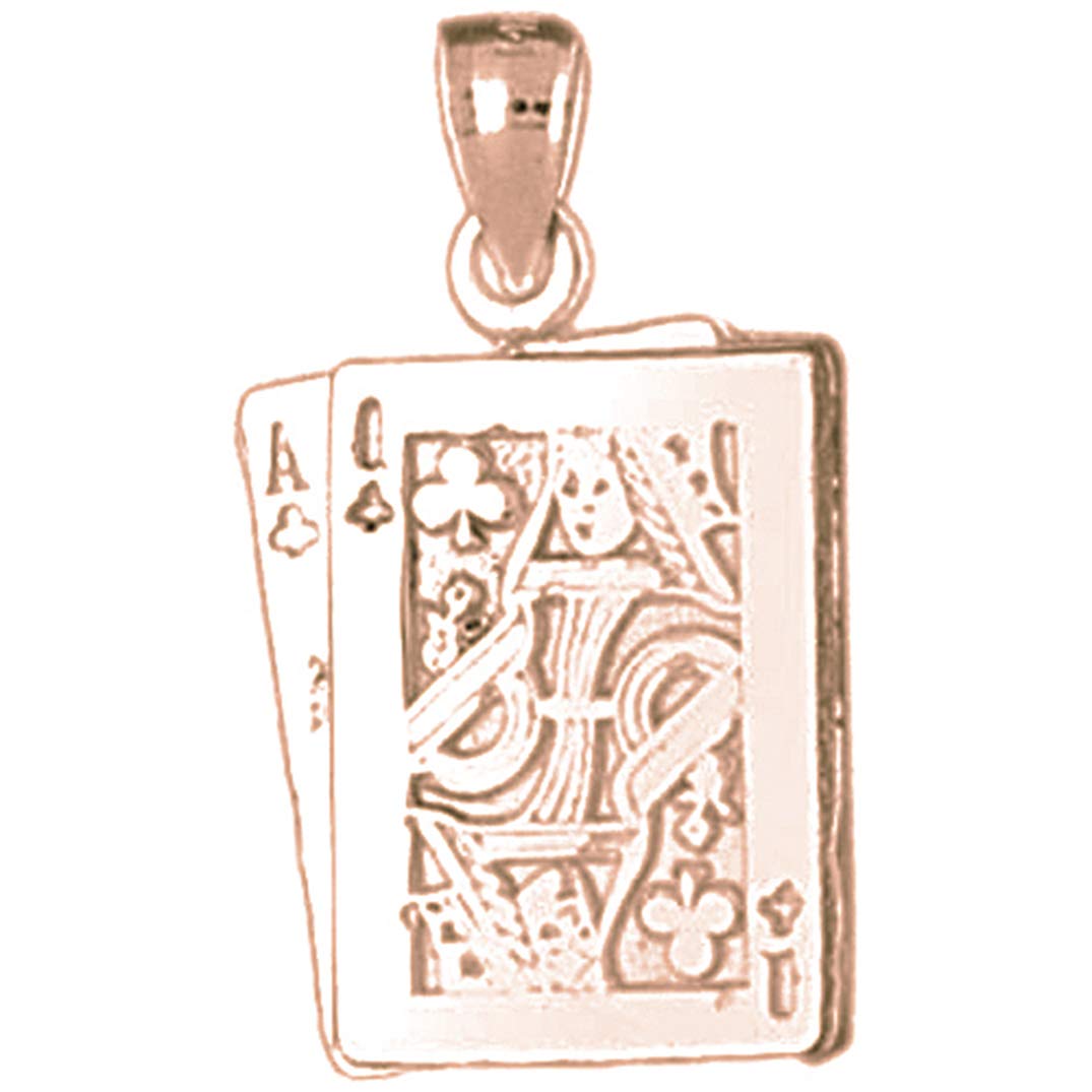 14K Solid Rose Gold Playing Cards Pendant - Ace & King Charms (26mm) - Perfect for Poker Lovers & Jewelry Collectors