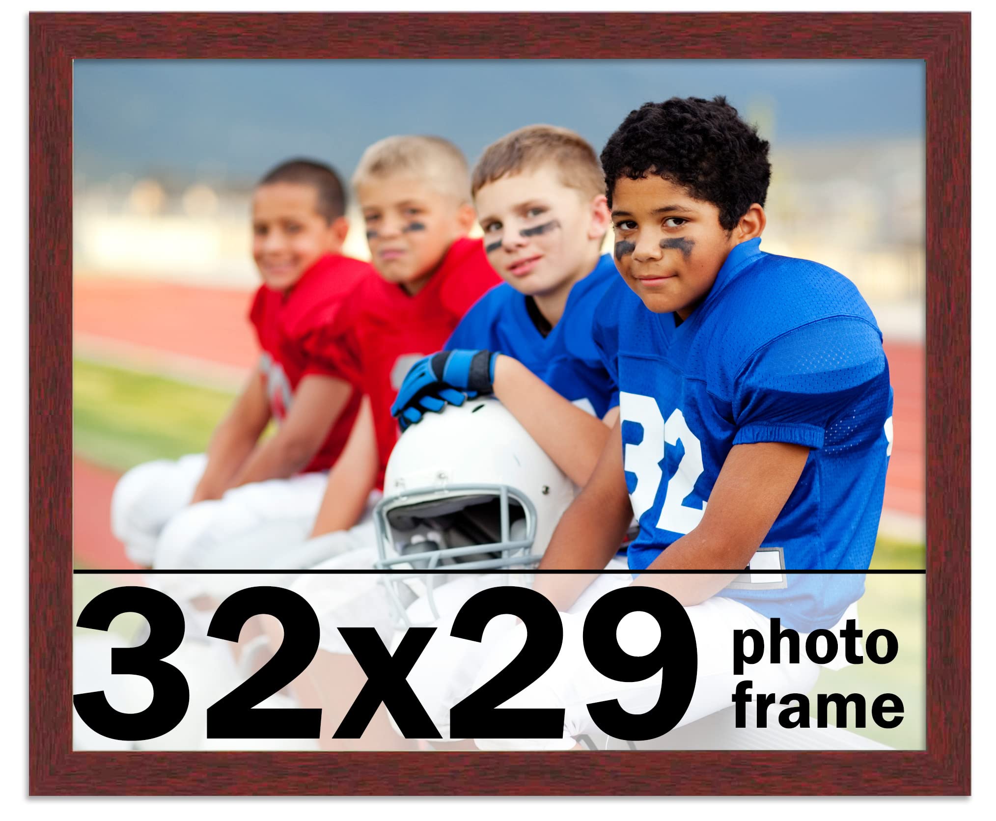 CountryArtHouse 32x29 Inch Solid Mahogany Wood Picture Frame with UV Acrylic Plexiglass, Acid-Free Foam Backing & Hanging Hardware - Premium Brown Photo Frame for Wall Art, Home Decor, Office Display & Gift Giving