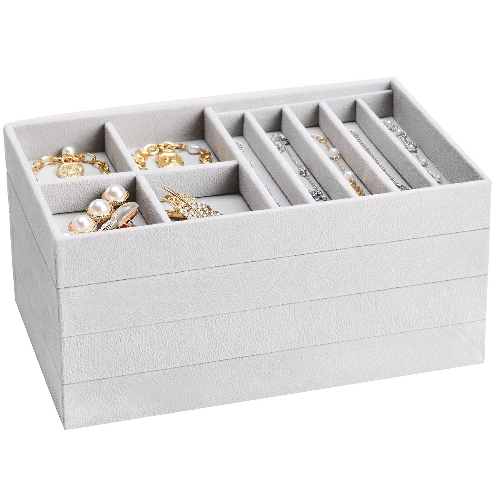 ProCase 4-Layer Stackable Jewelry Organizer Trays for Drawers - Grey | Jewelry Storage Box with Removable Dividers for Earrings, Necklaces, Rings & Bracelets | Perfect for Bedroom, Closet & Travel Organization