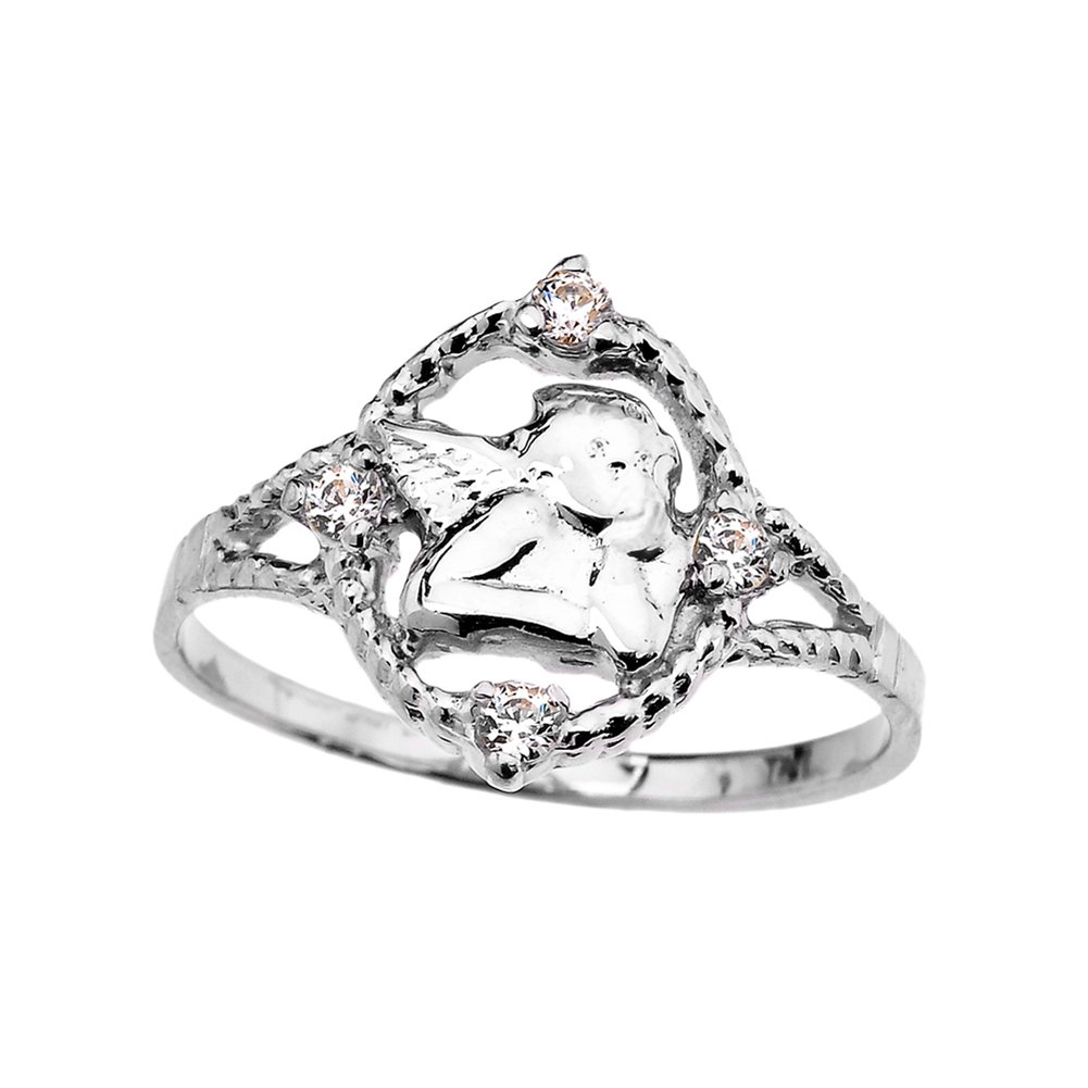 14K White Gold CZ Angel Ring - Elegant Rope Design for Women, Perfect Gift for Birthday, Anniversary & Valentine's Day