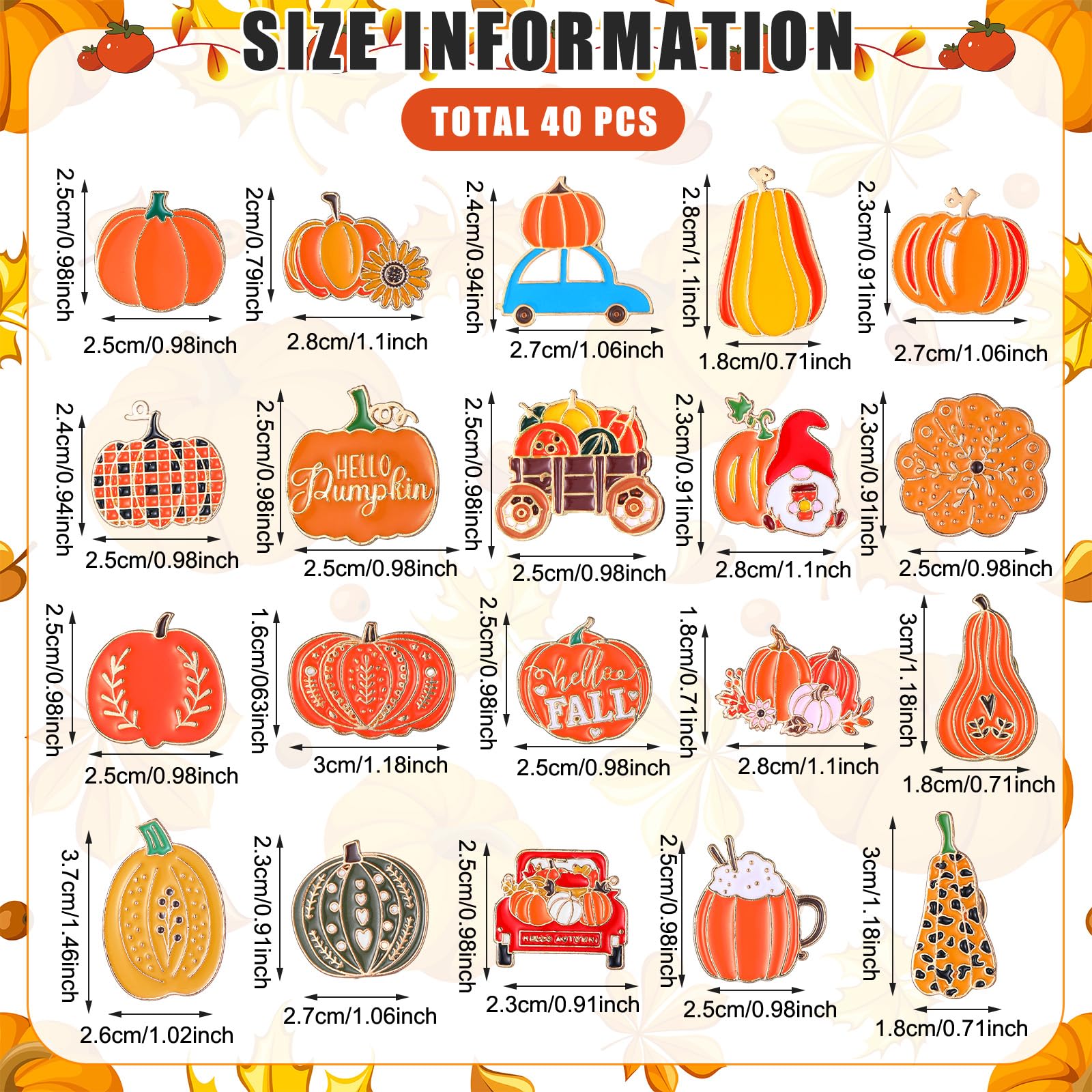 Fall Enamel Pins Bulk - 40 Pcs Cute Pumpkin & Sunflower Pins for Backpacks, Clothes & Gifts - Autumn Seasonal Accessories