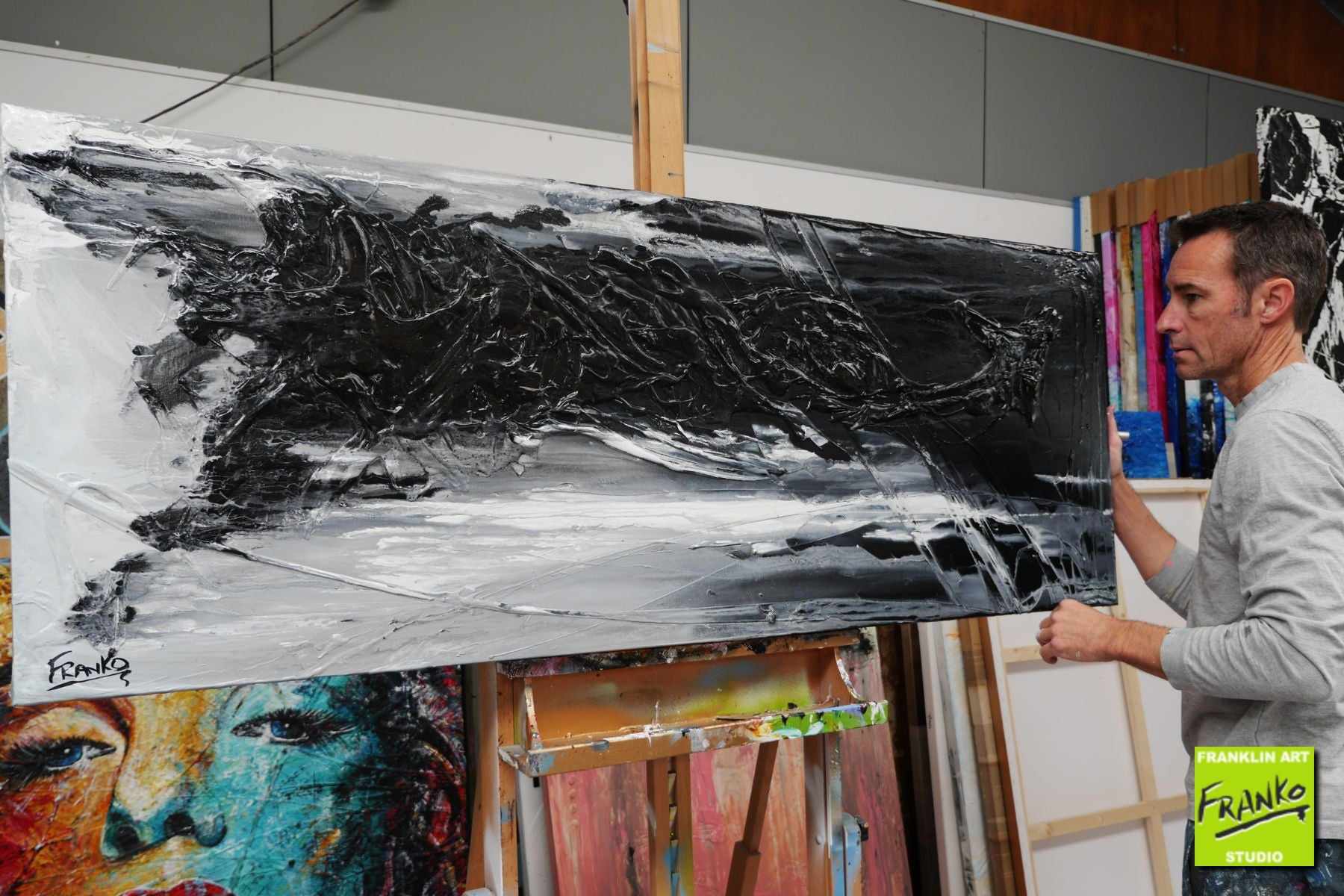 160cm x 60cm Black Grey Textured Abstract Canvas Wall Art - Modern Home Decor for Living Room, Bedroom & Office