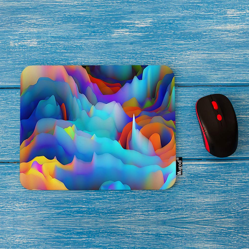Fractal Wave Mouse Pad - Non-Slip Rubber Base Gaming Mouse Mat with Abstract Blurred Rainbow Colors for PC, Laptop, Computer - Perfect for Office, Home & Gaming (9.5x7.9 Inches) - Enhance Your Desk Setup & Work Efficiency