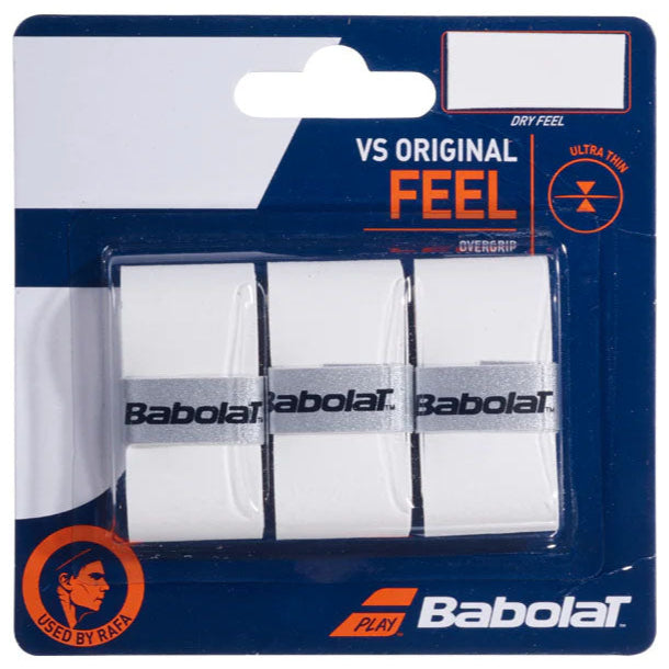 Babolat VS Original Tennis Overgrip 3-Pack (White) - Premium Grip for Enhanced Control & Comfort in Tennis, Squash & Racquet Sports