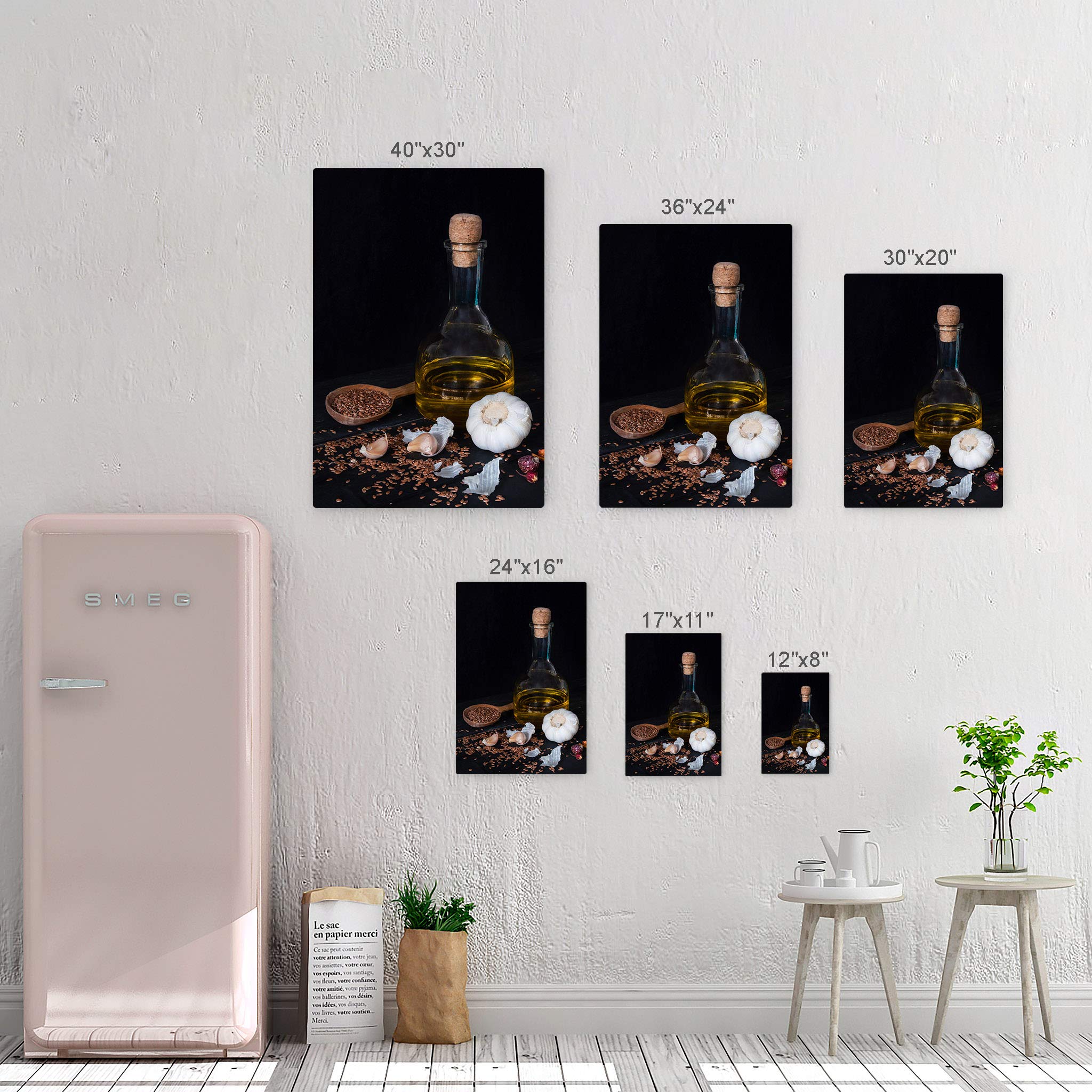 Smile Art Design Garlic Olive Oil & Sesame Seeds Metal Wall Art Print - 40x30 Inch Kitchen Decor for Restaurant, Cafe, Dining Room - Modern Farmhouse Style Housewarming Gift Made in USA | Perfect for Culinary-Themed Spaces & Foodie Home Decor