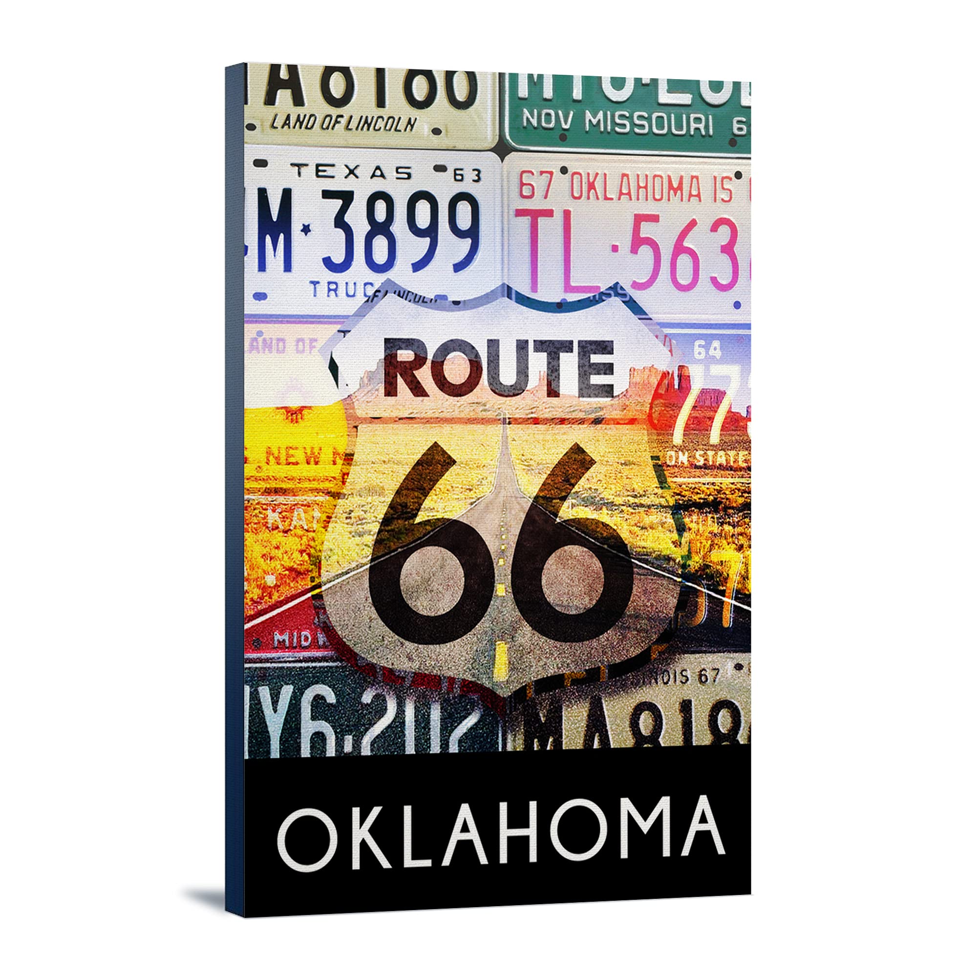 Oklahoma Route 66 Vintage License Plate Wall Art - 24x36 Gallery Wrapped Canvas Print - Perfect for Home, Office & Man Cave Decor