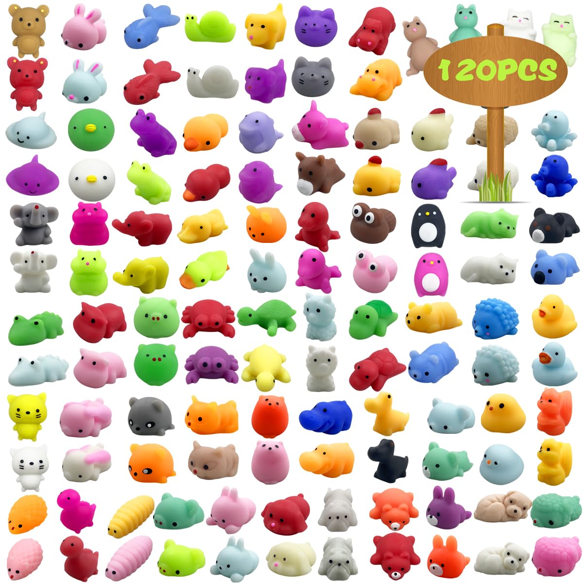 120 PCS Mochi Squishy Toys - Kawaii Stress Relief Sensory Toys for Kids & Adults - Perfect for Birthday Party Favors, Classroom Rewards & Anxiety Relief