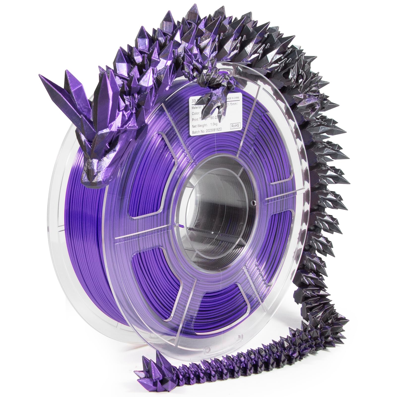 iSANMATE 3D Printer Filament 1.75mm - Dual Color Shiny Silk PLA Coextruded Filament for Smooth 3D Printing - 1kg Spool (Black+Purple) - Perfect for Cosplay Props, Home Decor & DIY Craft Projects