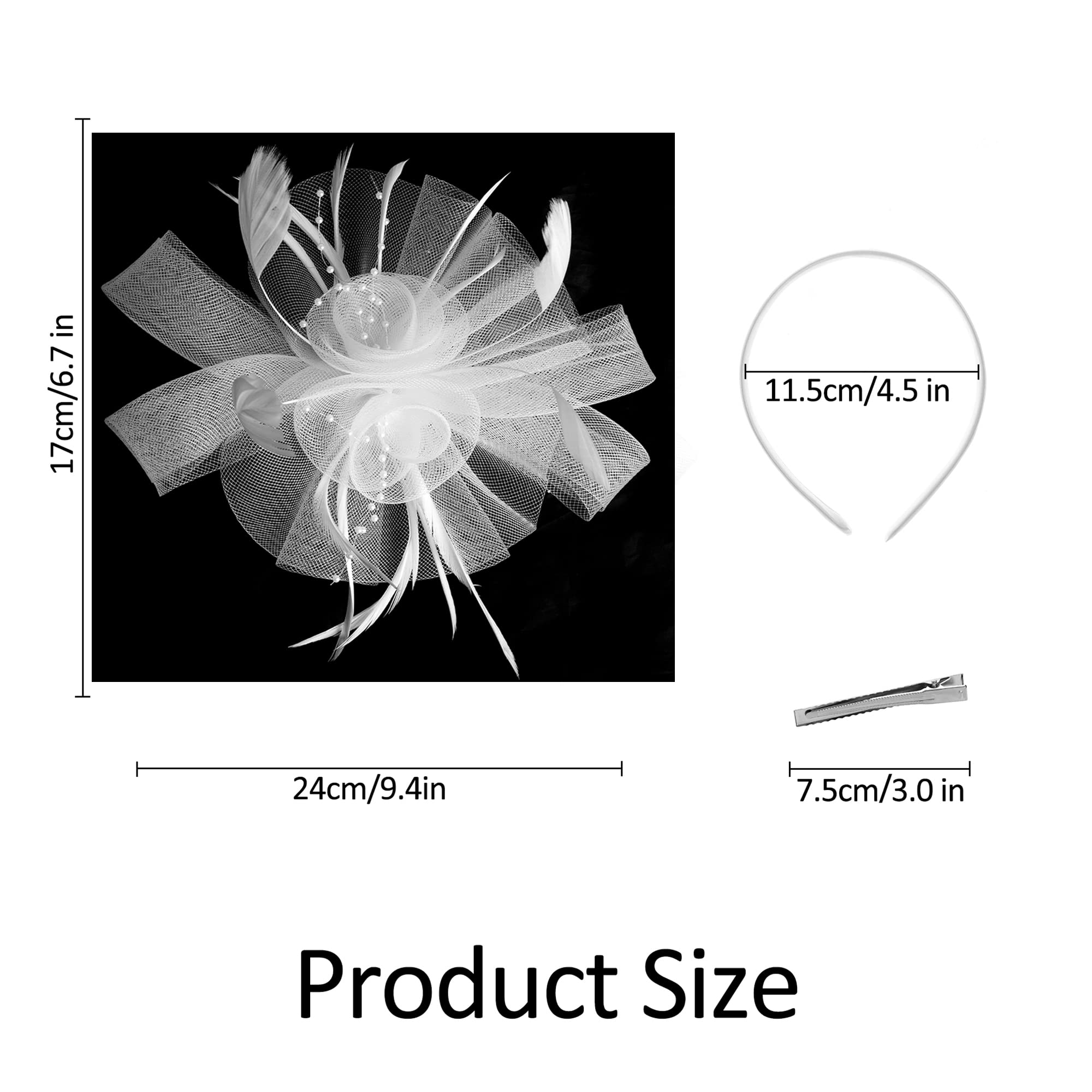 Myjoyday Women's Elegant Feather Fascinator Hat with Veil Headband & Hair Clip - Perfect for Tea Parties, Church Events, Cocktail Dinners, Weddings and Special Occasions