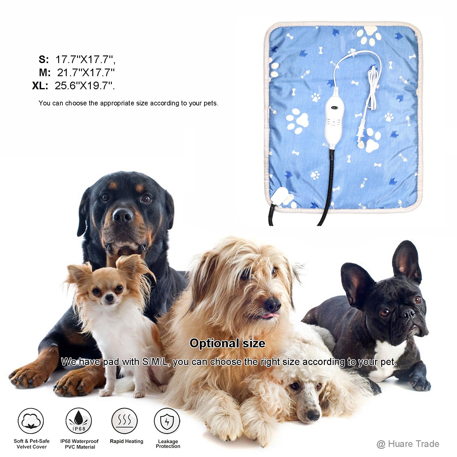 Premium Self-Warming Cat & Dog Heating Pad - Adjustable Temperature Pet Bed with Chew-Resistant Cord, Waterproof Design (17.7