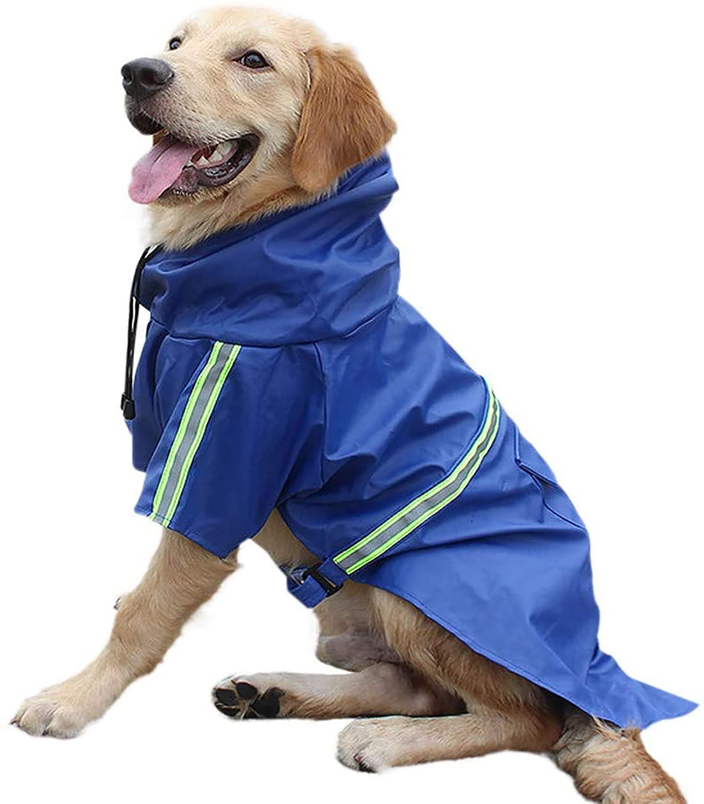 Waterproof Dog Raincoat for Medium & Large Dogs - Lightweight Reflective Poncho Hoodie with Stripes (Blue, Size M) | Ideal for Rainy Walks, Outdoor Adventures & Pet Safety