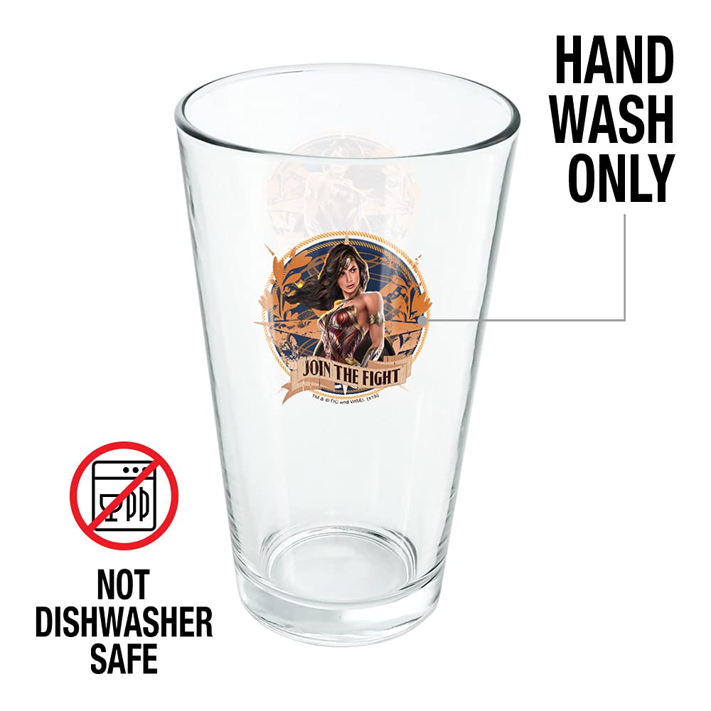 LOGOVISION Wonder Woman Movie 'Join The Fight' 16 oz Pint Glass - Tempered Licensed Printed Design - Perfect DC Comics Fan Gift - Great for Beer, Soda, Water - Ideal for Movie Nights, Superhero Parties & Collectors