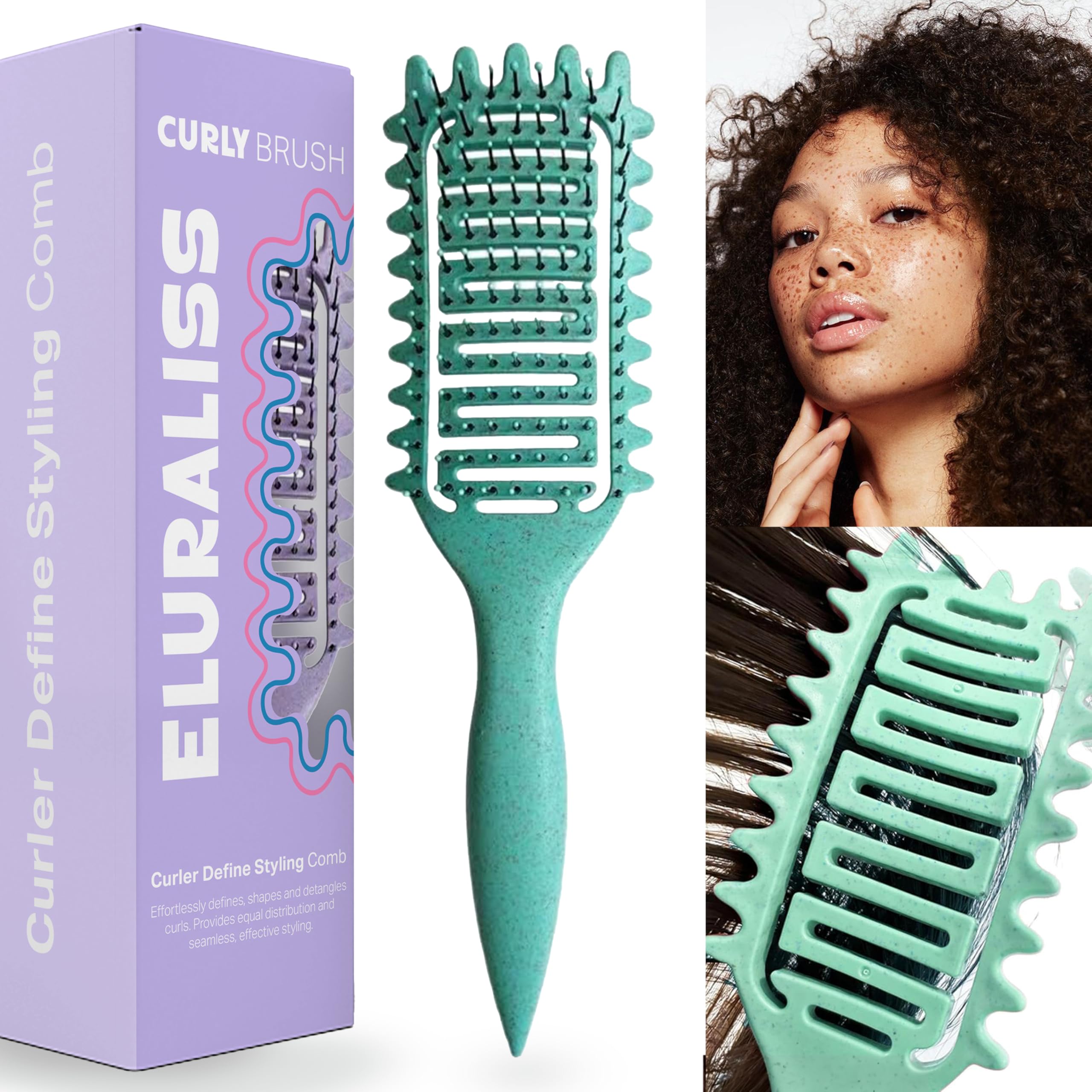 Best Curly Hair Brush for Women - Detangling & Curl Defining Brush with Vented Design - Styling Comb for Natural Curls, Waves & Frizzy Hair - Perfect for Daily Hair Care & Salon Styling
