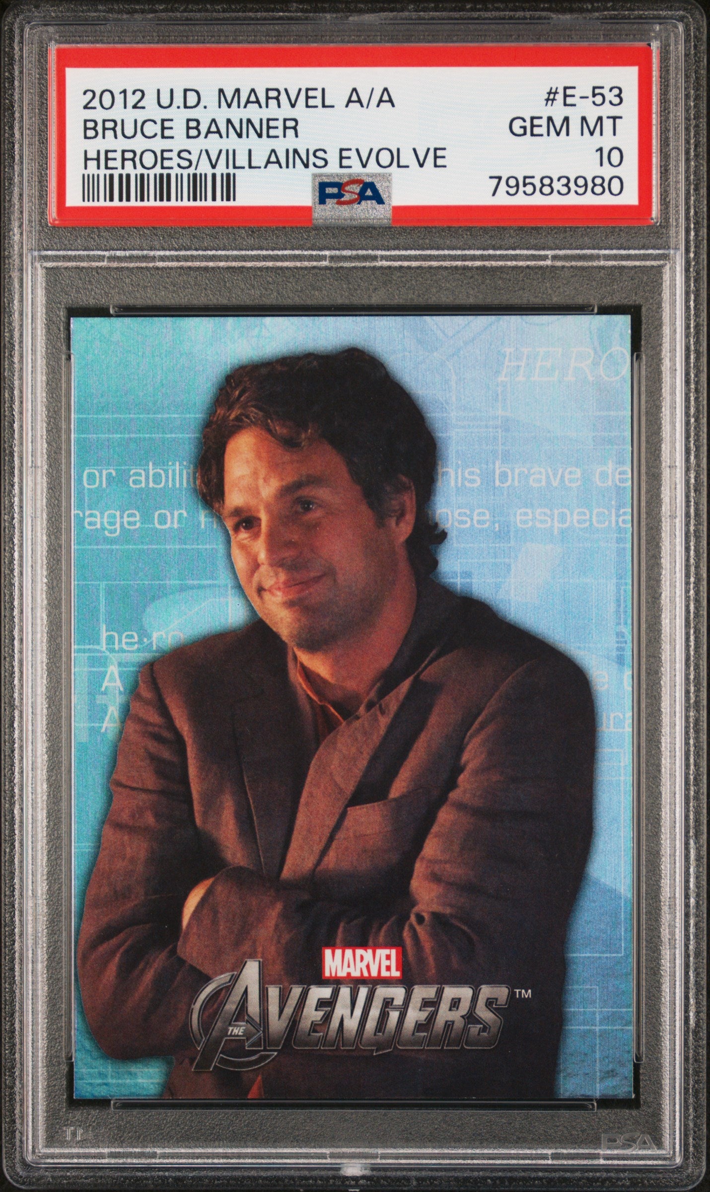 2012 Upper Deck Marvel Avengers Assemble Heroes & Villains Evolve Bruce Banner #E53 PSA 10 Graded Card - Perfect for Marvel Collectors & Comic Book Fans Display