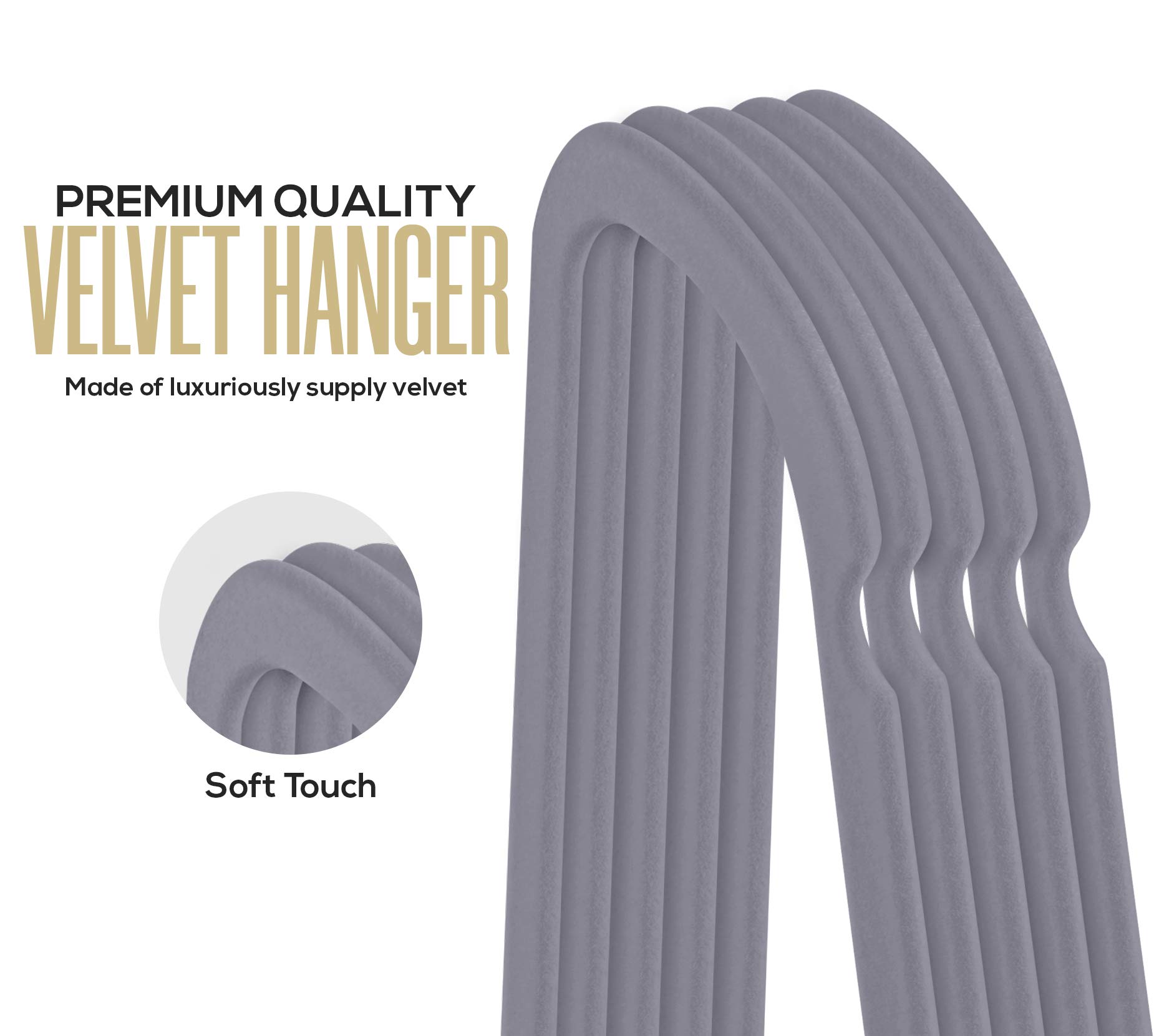 Utopia Home 50-Pack Premium Velvet Non-Slip Clothes Hangers with Tie Bar - 360° Rotatable Heavy Duty Coat Hangers (Grey) - Perfect for Closet Organization, Travel & Delicate Garment Care