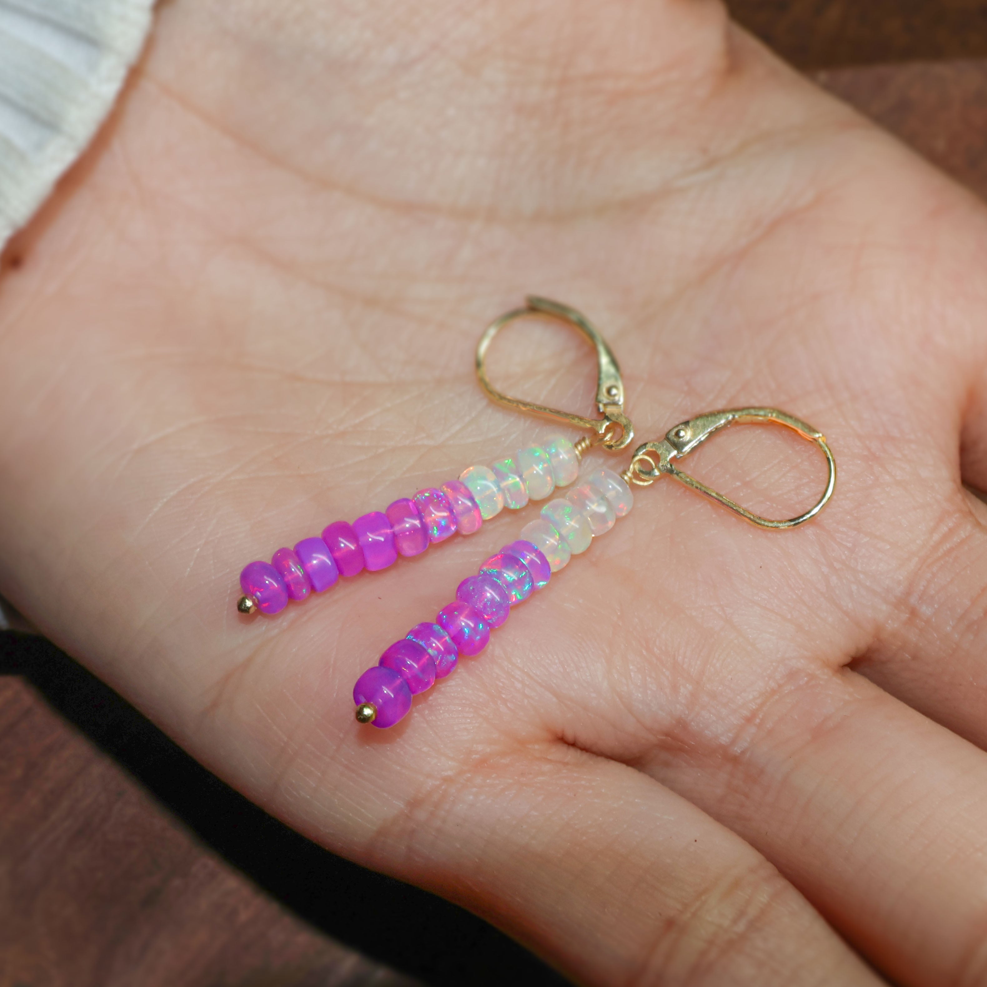 Natural Purple Opal Linear Beaded Dangle Drop Earrings for Women | Handmade Boho Chic Jewelry | Perfect for Weddings, Parties & Everyday Wear
