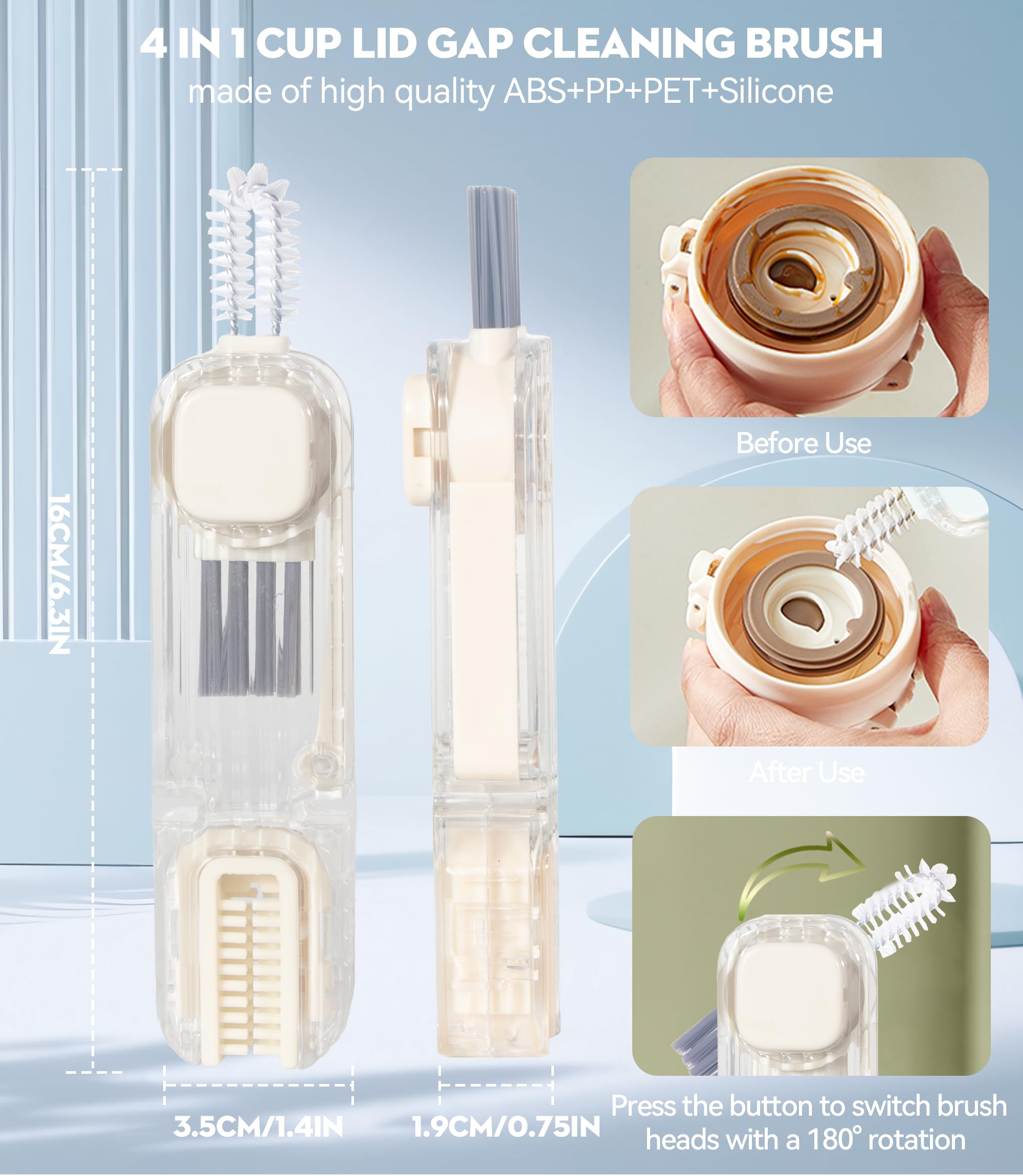4-in-1 Cup Lid Cleaner Brush - Silicone Bottle Cleaning Tool for Home & Kitchen