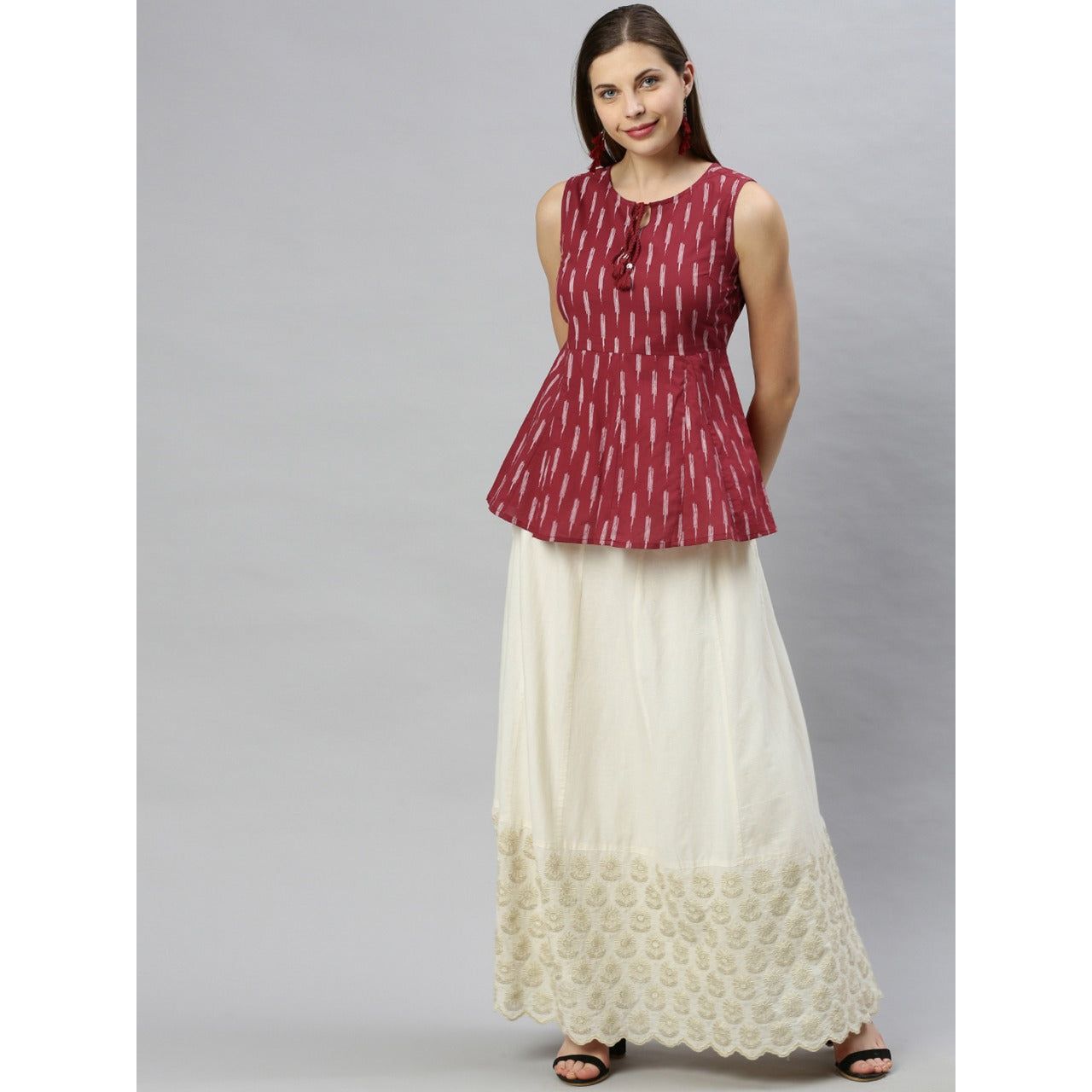 Stylish Sleeveless Indian Kurti Top - Red Cotton Ethnic Tunic for Women | Perfect for Summer, Festivals & Casual Wear