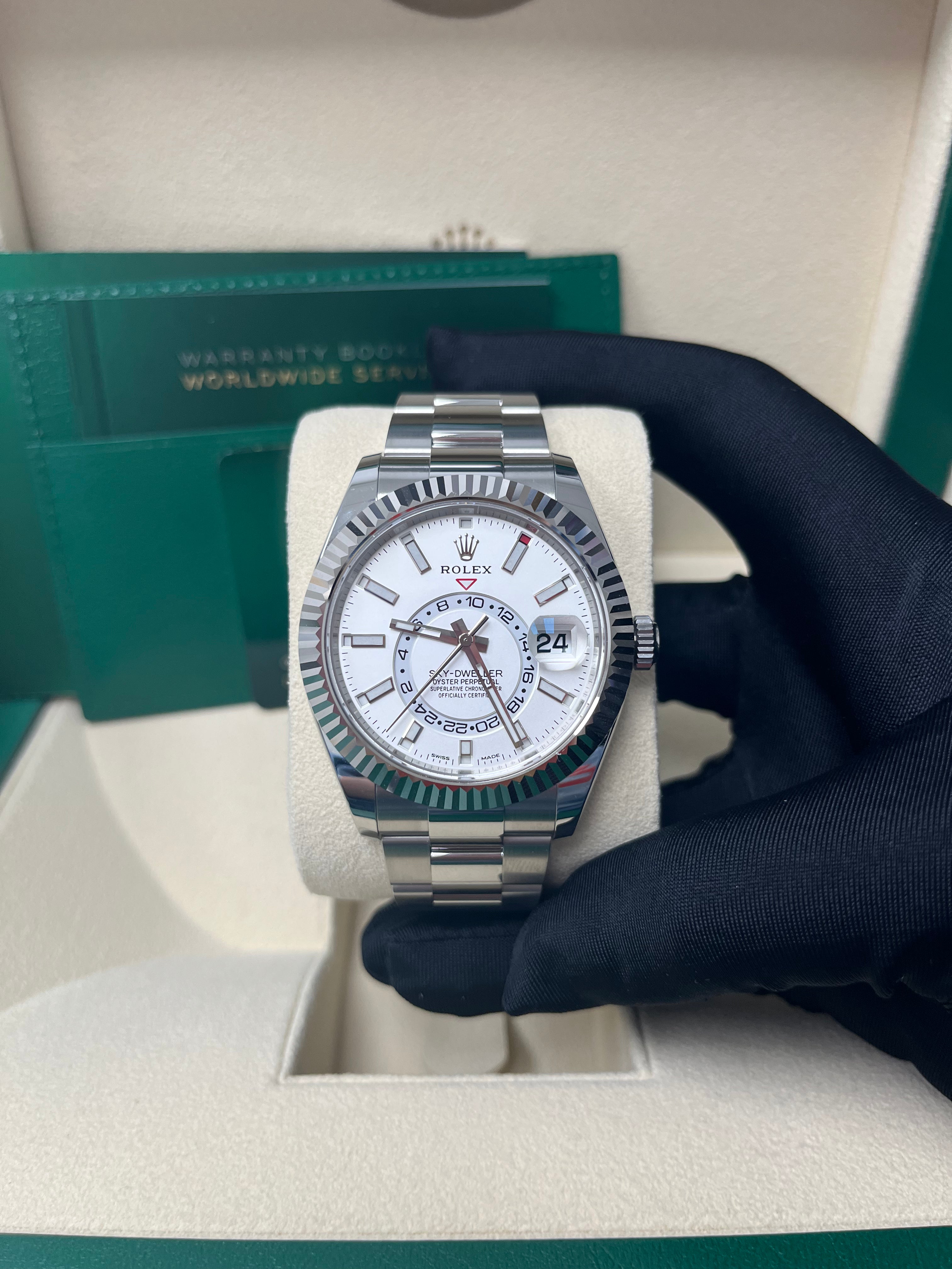 Rolex Sky Dweller 42mm White Gold & Steel Watch with White Index Dial & Oyster Bracelet (Ref# 326934) - Luxury Dress Watch for Business & Formal Occasions