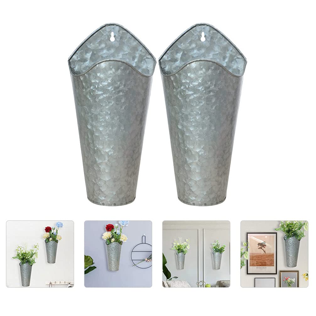 DOITOOL 2 Pack Metal Wall Mounted Flower Pots - Farmhouse Style Hanging Wall Planter for Succulents, Flowers, Herbs - Rustic Home Wall Decor for Living Room, Bedroom, Kitchen & Outdoor Garden