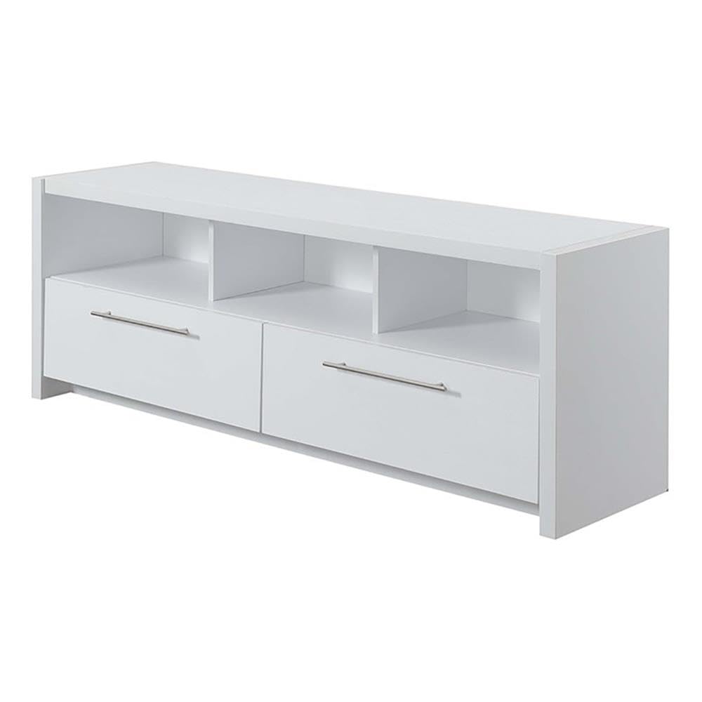 Pemberly Row 60 Inch White Wood TV Stand Entertainment Center with Storage - Modern TV Console for Living Room, Bedroom & Home Theater Setup