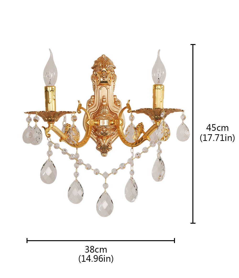 Elegant 2-Light Crystal Wall Sconce - Zinc Alloy Candle Wall Lamp for Living Room, Bedroom & Corridor - Modern Decorative Lighting for Home & Office Spaces