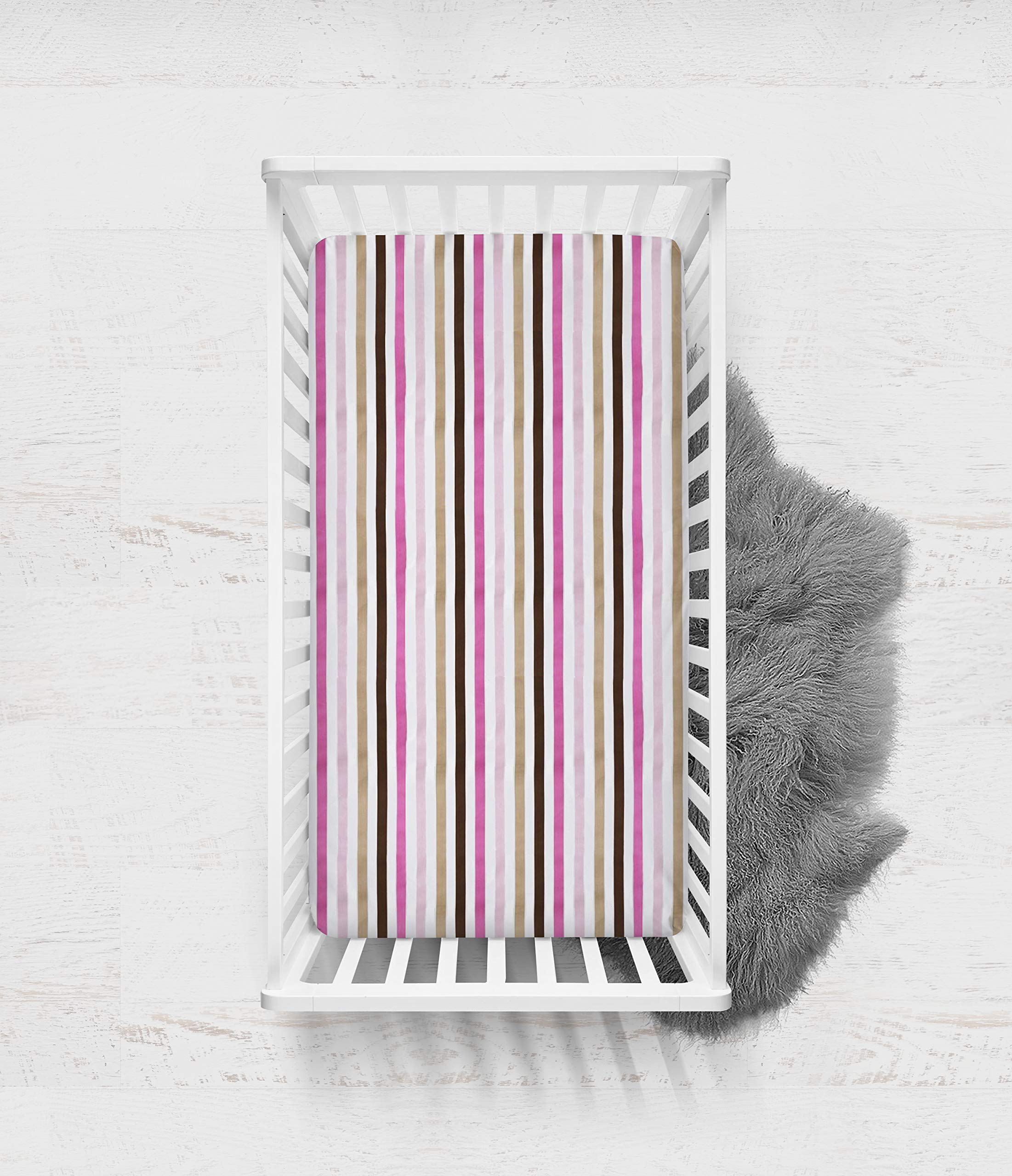 Bacati Crib Fitted Sheets - Soft Mod Stripes Pink & Chocolate (Pack of 2) | Breathable Cotton Baby Crib Sheets for Boys & Girls | Perfect for Nursery, Daycare & Travel