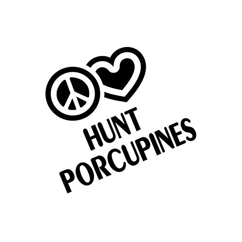 Peace Love Hunt Porcupines Vinyl Decal - Waterproof Car & Laptop Sticker for Outdoor Enthusiasts & Nature Lovers - Perfect for Vehicles, Walls, and Tech Accessories