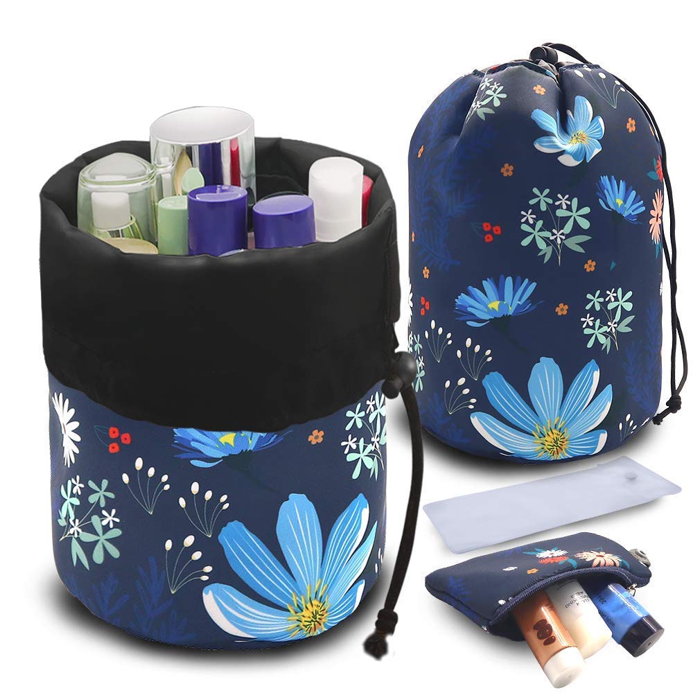 SEYROLIN Waterproof Travel Makeup Bag - Drawstring Cosmetic & Toiletry Organizer for Women | Multi-Functional Bucket Pouch for Gym, Beach, Camping (Multi-Color)