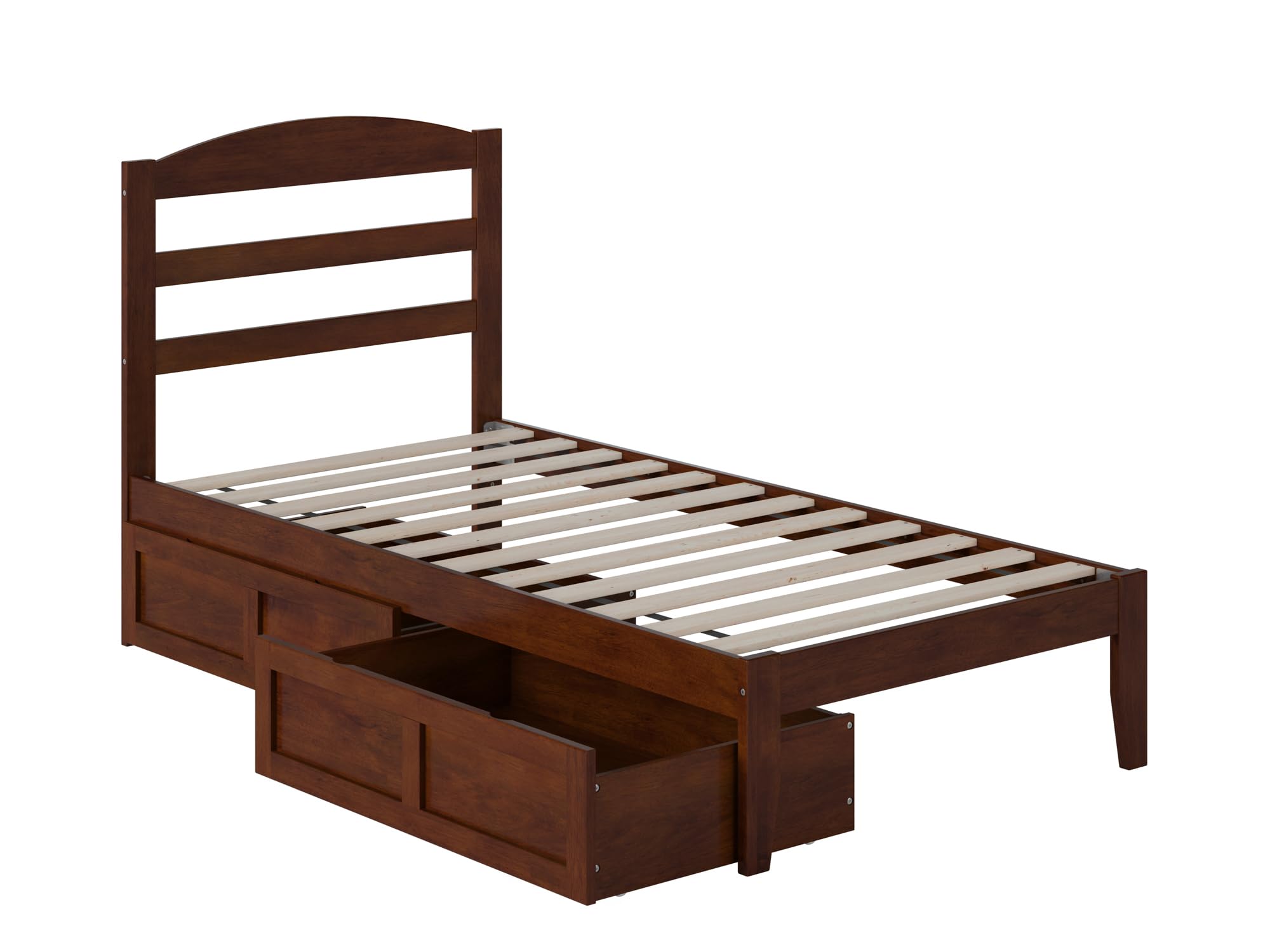 AFI Warren Twin Platform Bed with Storage Drawers (Set of 2) & USB Charger - Space-Saving Walnut Wood Bed Frame for Small Bedrooms, Kids Rooms & Guest Rooms