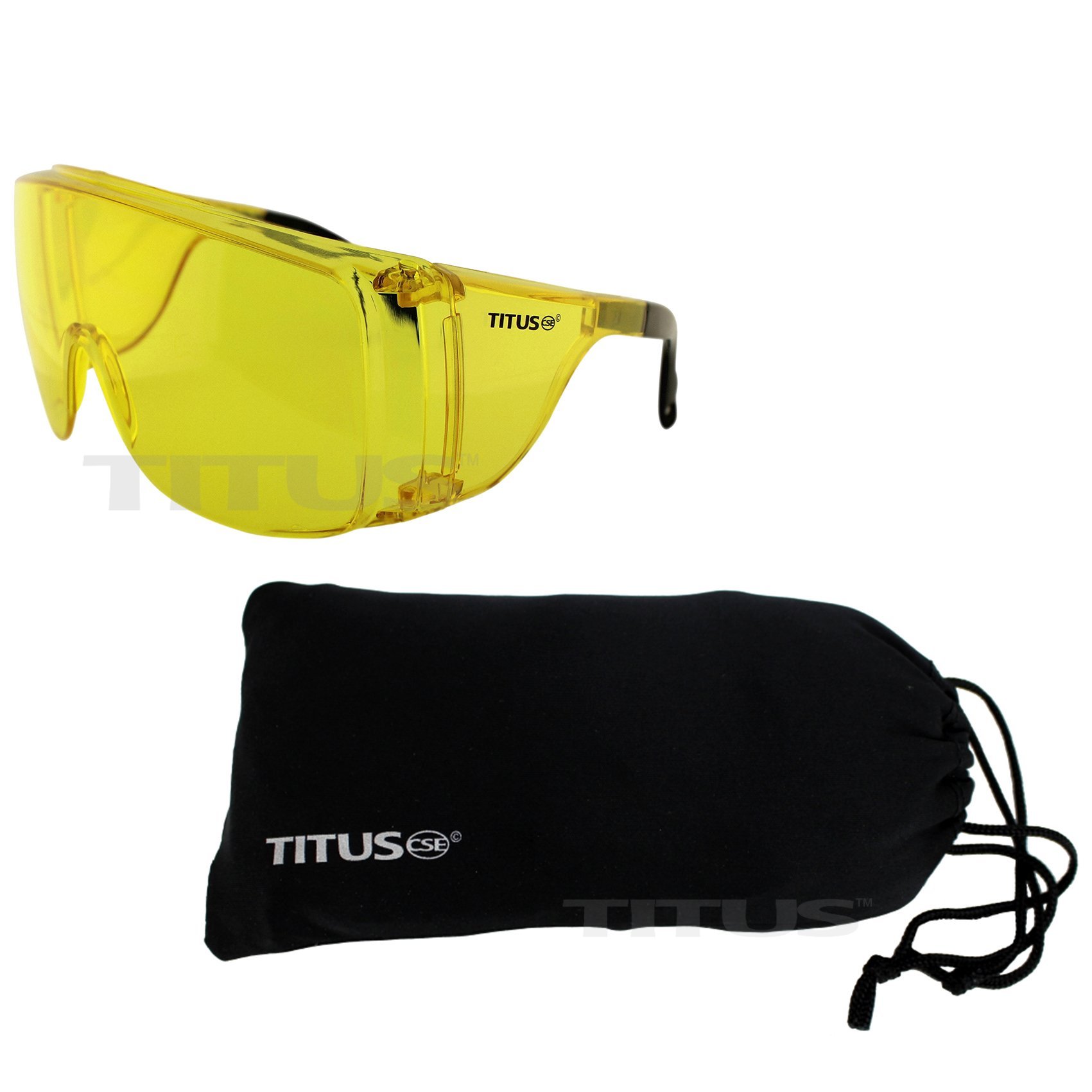 TITUS Large Industrial & Scientific Safety Glasses with Pouch - OTG Compatible, Yellow Lens for Eye Protection | Perfect for Construction, Lab Work & DIY Projects