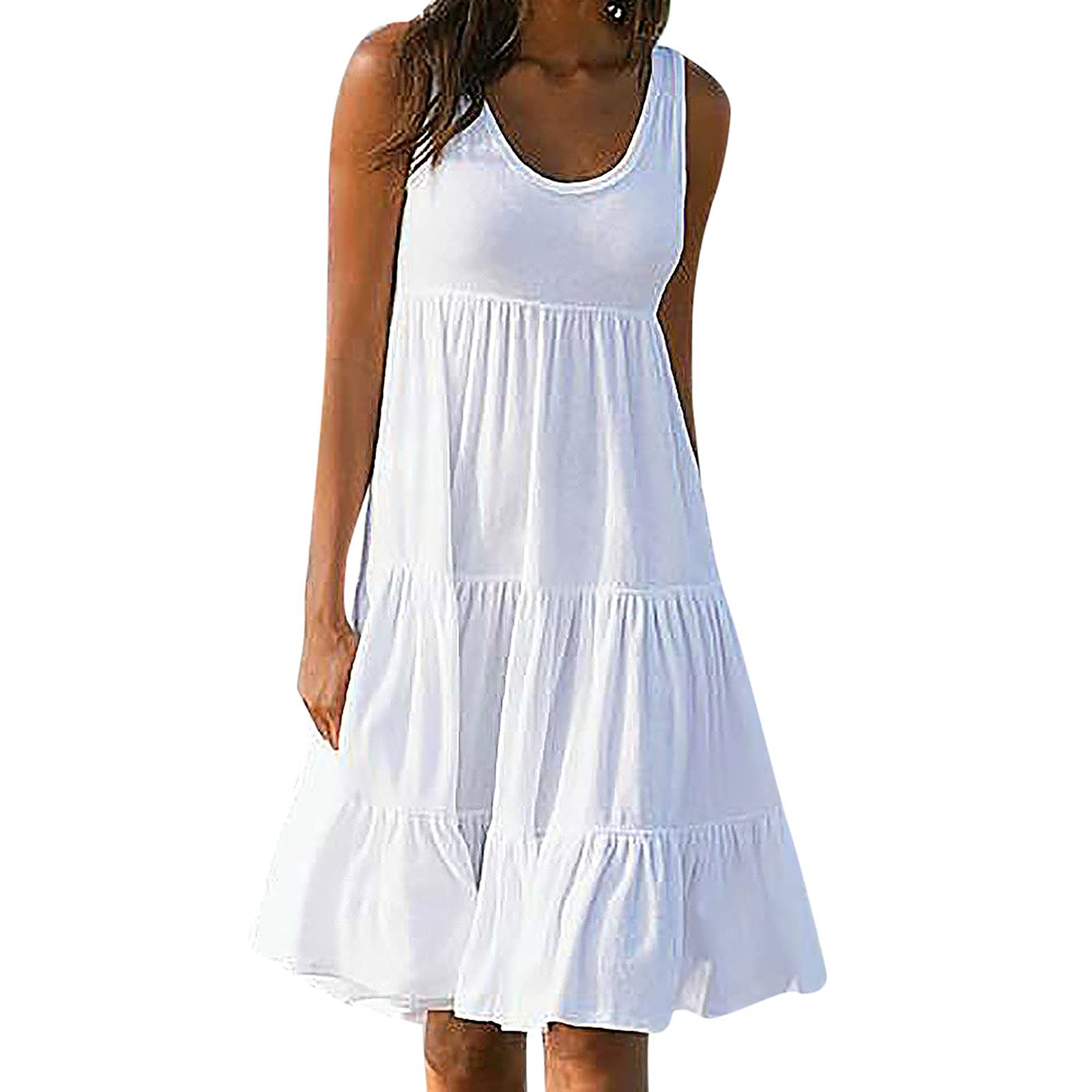 Women's Summer Casual Beach Sun Dress - Sleeveless Midi Dress with Crewneck, Loose Fit & Flowy Design for Vacation, Holiday, Pool Party and Outdoor Activities