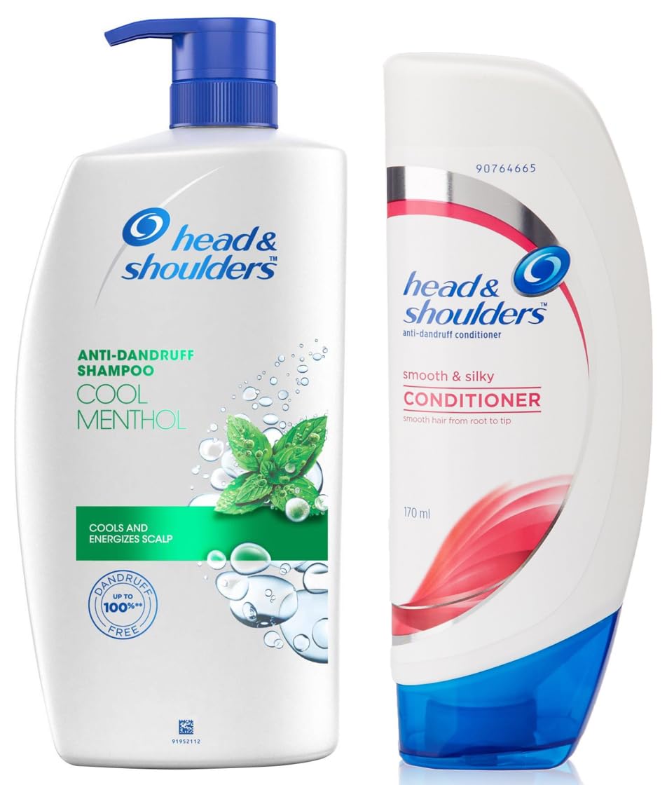 Head & Shoulders Anti Dandruff Shampoo & Conditioner Set - Cool Menthol 1L Shampoo + Smooth & Silky 170ml Conditioner - Scalp Care for Flaky, Itchy Scalp - Perfect for Daily Hair Wash & Scalp Refreshment