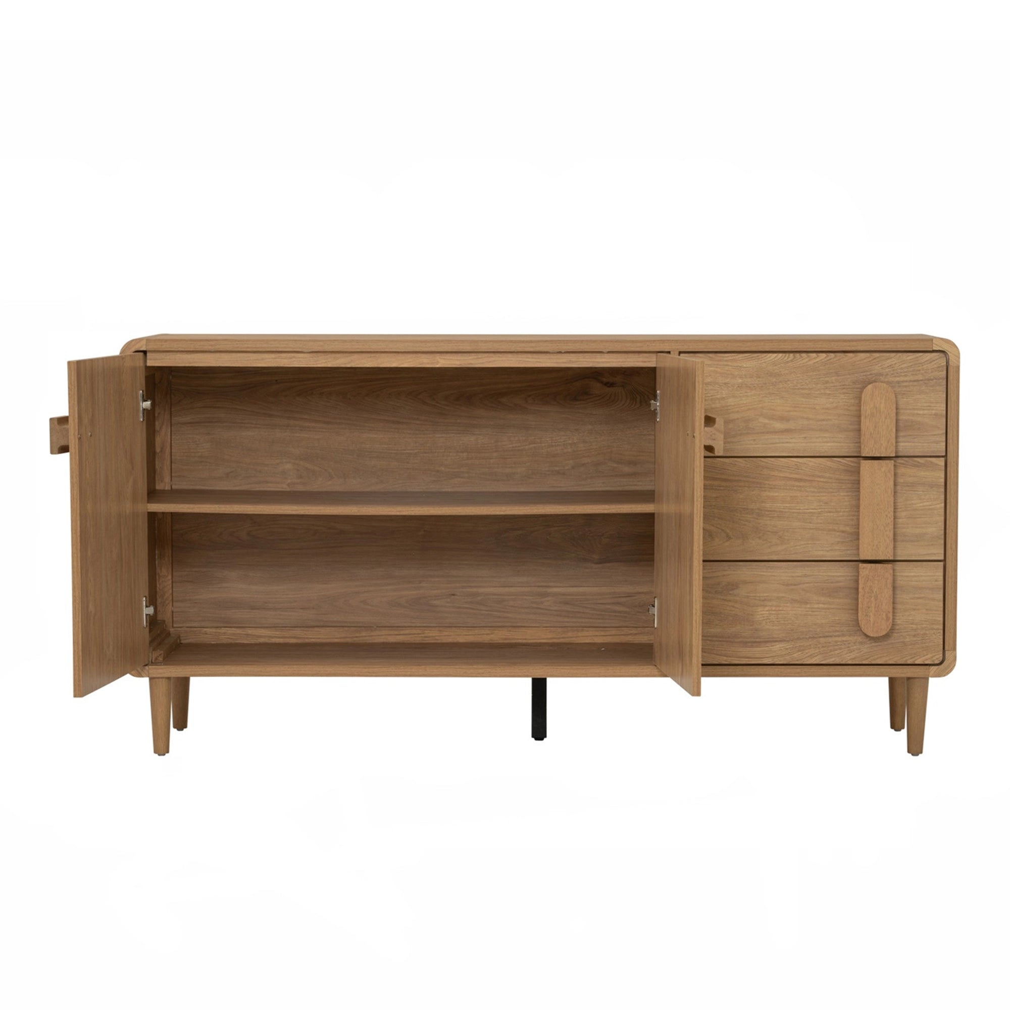 Modern Sora Sideboard 1.6m - 63 Inch Wide Buffet Cabinet with Storage Shelves for Dining Room, Living Room & Entryway - Solid Wood TV Stand with Drawers & Doors - Rustic Home Furniture for Farmhouse Decor