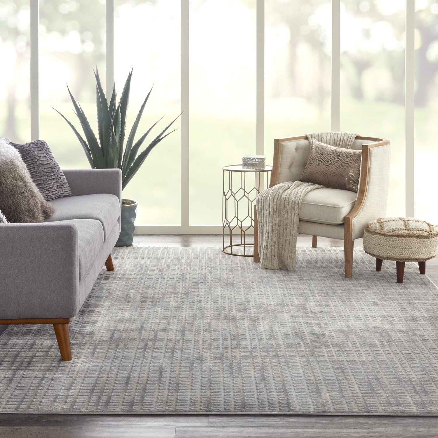Nourison Solace Contemporary Abstract Grey/Beige 8' x 10' Area Rug - Easy to Clean, Non-Shedding, Stain Resistant - Perfect for Bedroom, Living Room, Dining Room & Kitchen Decor