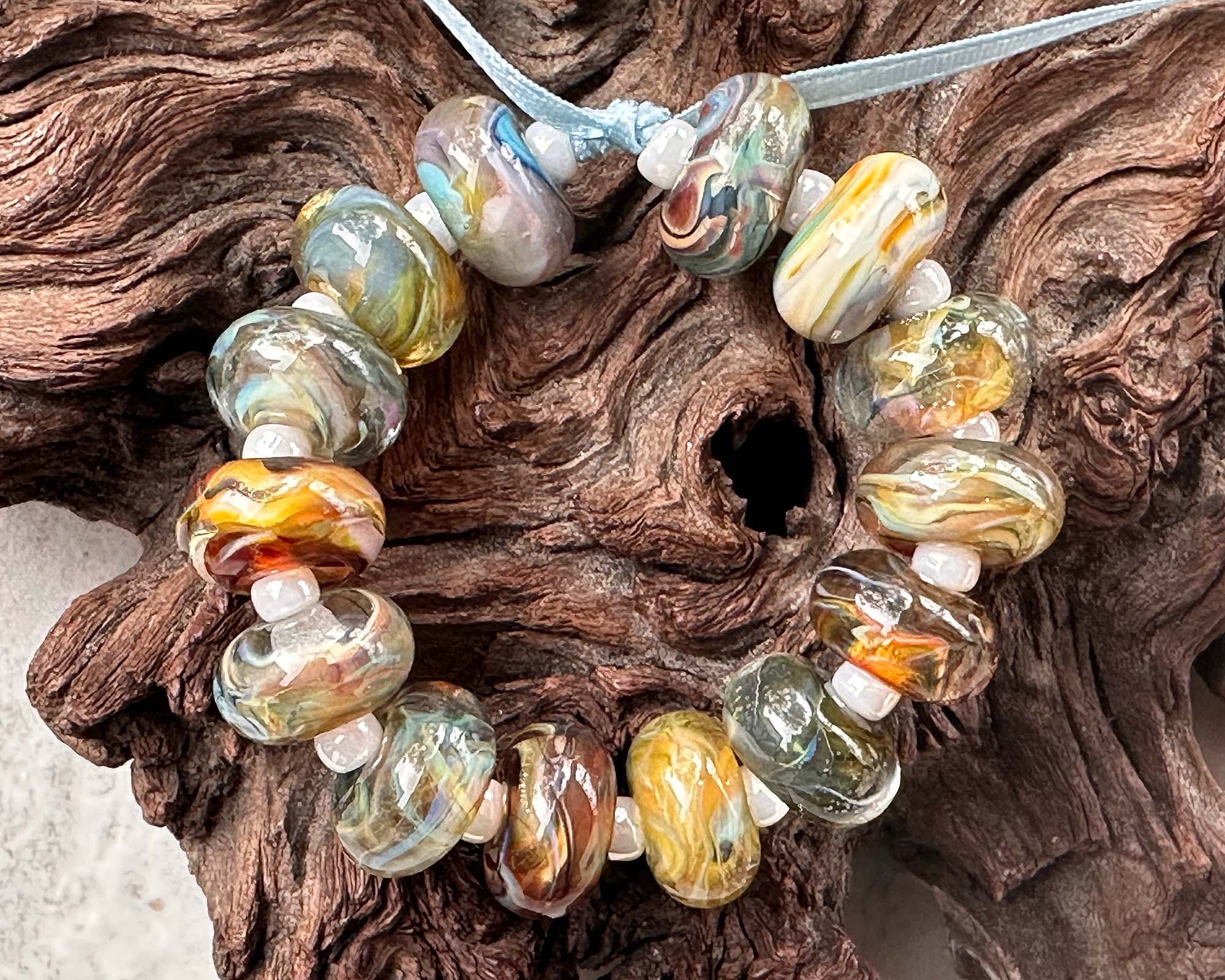 14pcs Brown Swirl Glass Lampwork Beads for Jewelry Making - DIY Bracelet, Necklace & Craft Projects - Handmade Artisan Beads for Boho Style Accessories