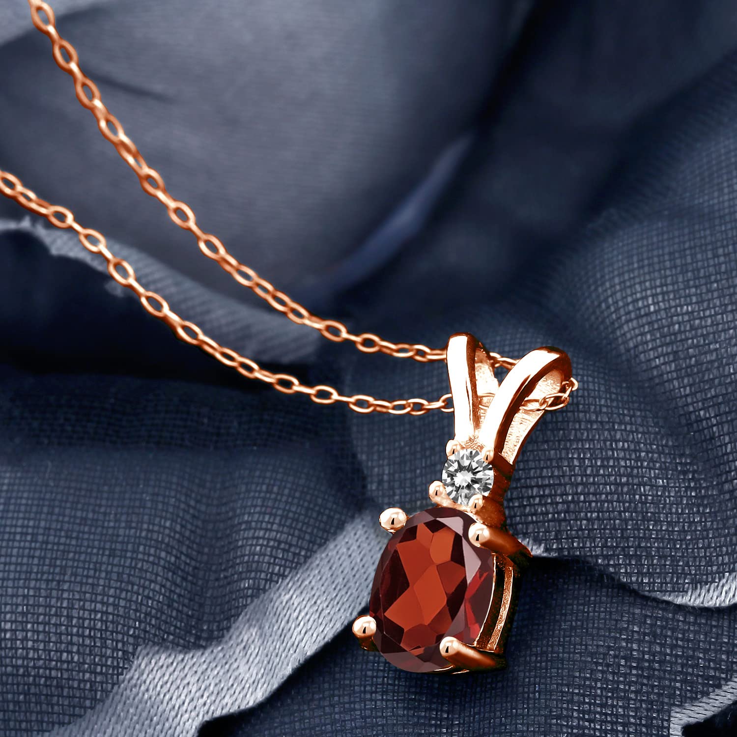 1.57 Ct Natural Red Garnet & White Diamond Pendant in 18K Rose Gold Plated Silver with Chain | Elegant Gemstone Jewelry for Women | Perfect for Valentine's Day, Anniversary & Special Occasion Gifts